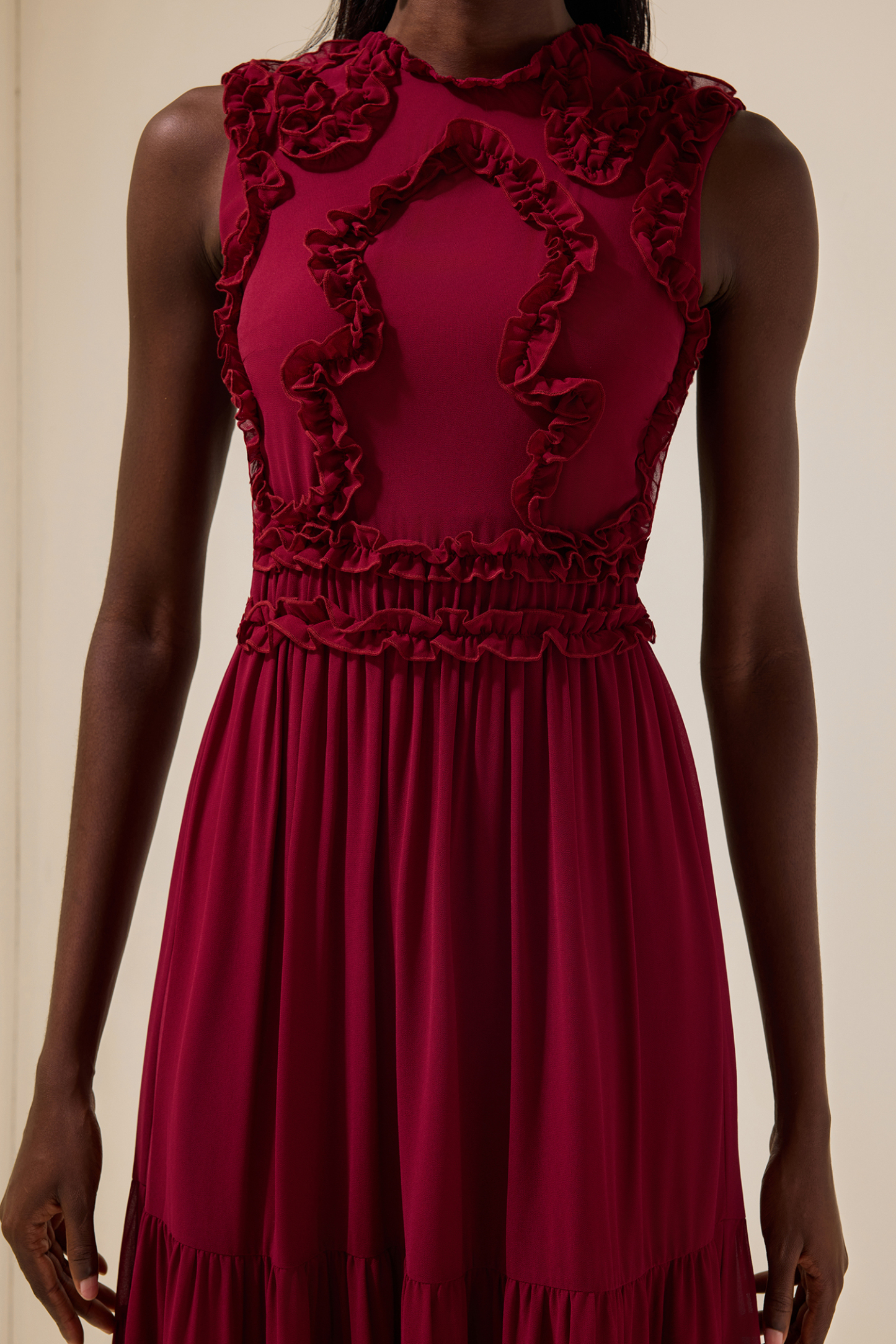 Chiffon Frill Sleeveless Midi Dress