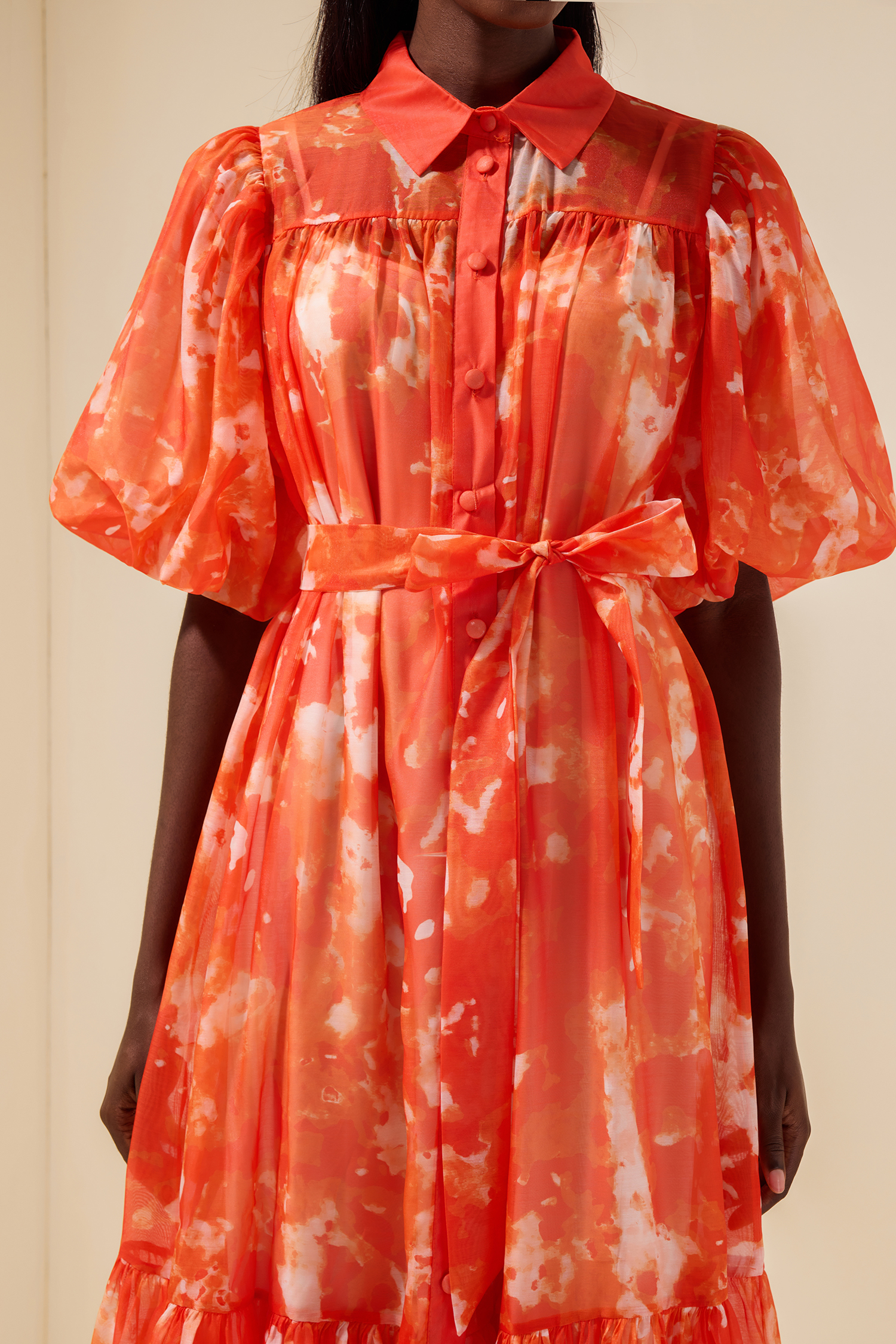 Abstract Print Single Breasted Midi Dress With Belt