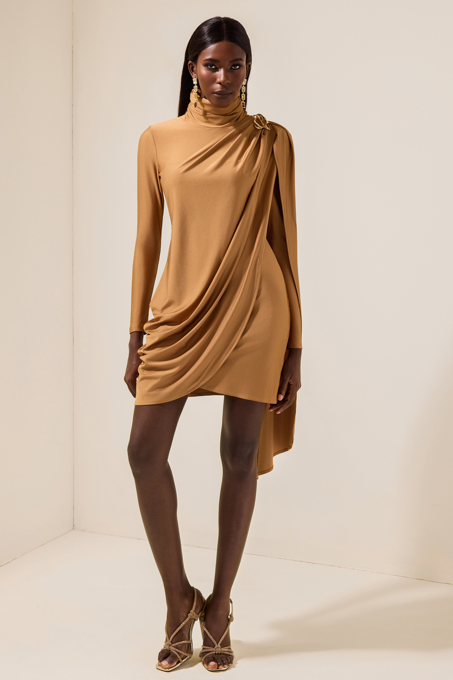 Satin Cape Long Sleeve Mini Dress