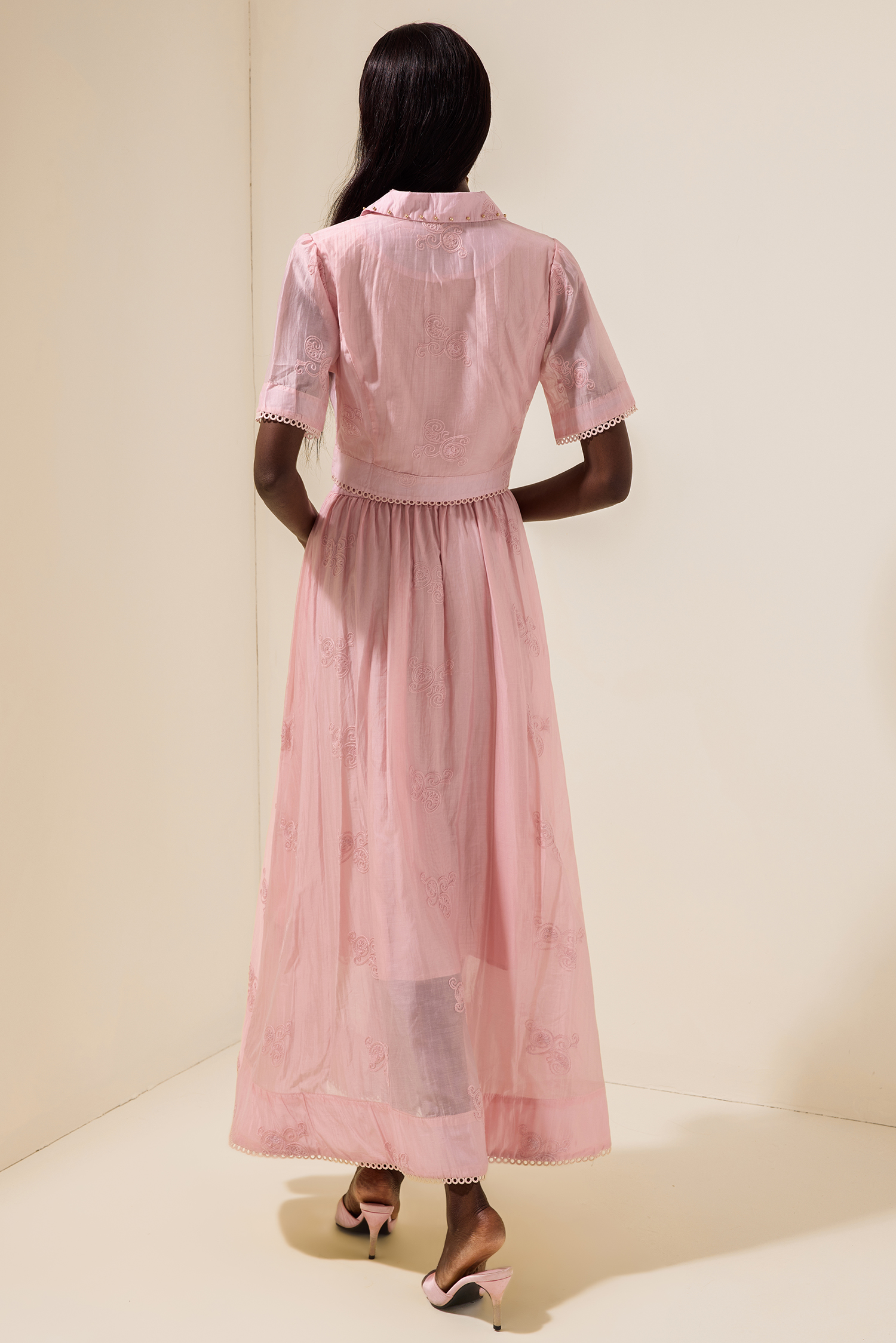 Single Breasted Flapped Top & High Waist Embroidered Maxi Skirt Set