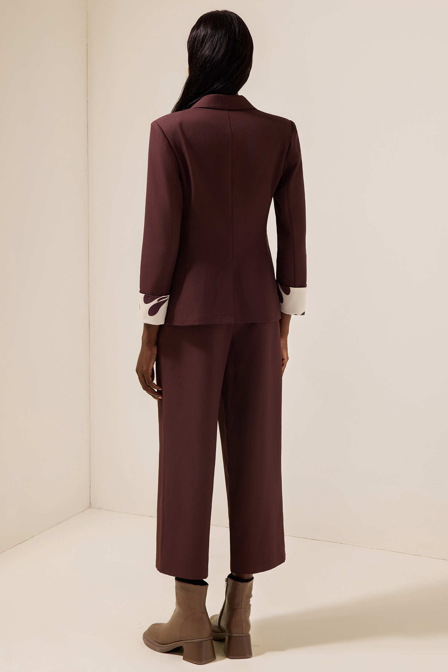 Metal Button Blazer & High Waist Pants Set With Belt