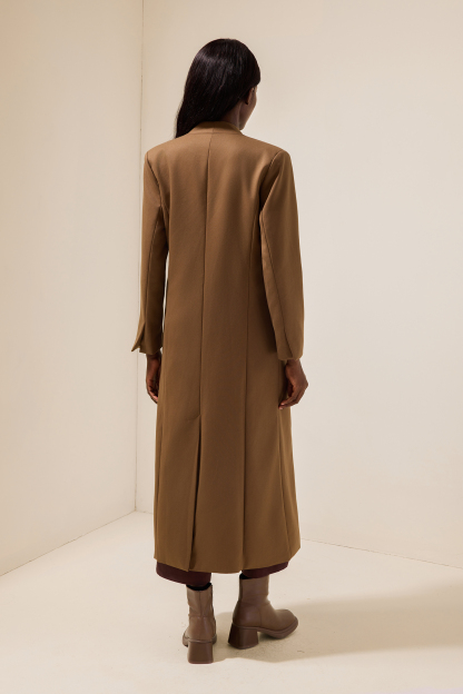 Woolen Long Sleeve Pocket Coat