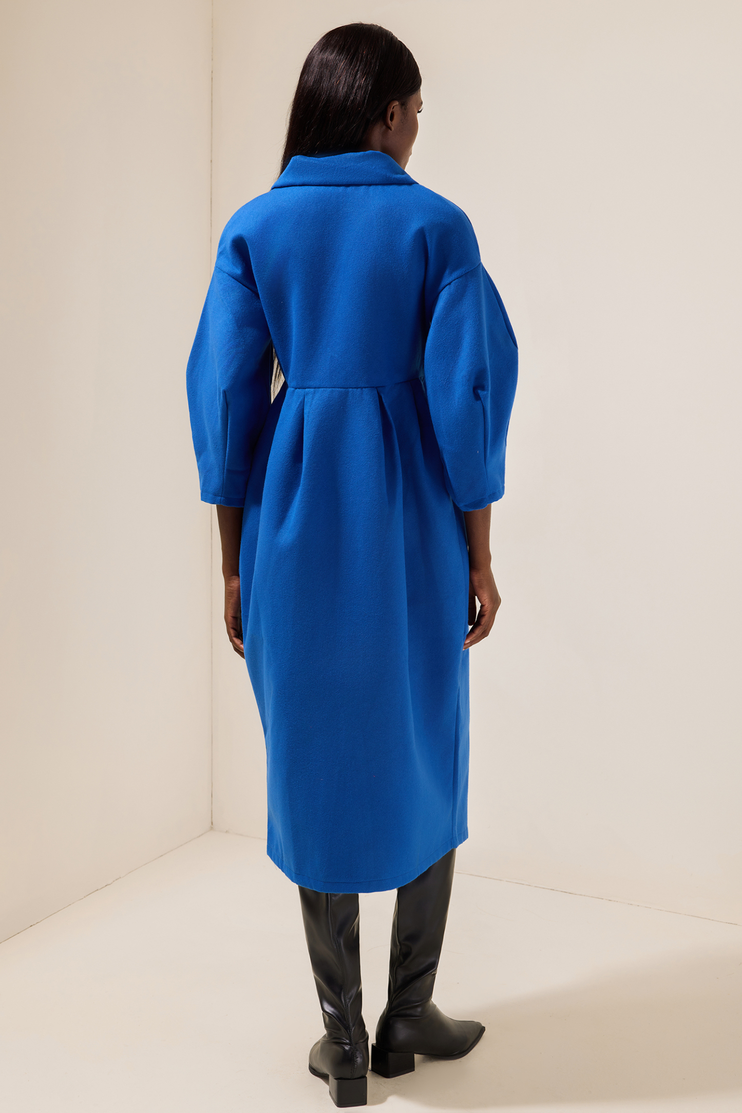 Solid Woolen Lantern Sleeve Coat