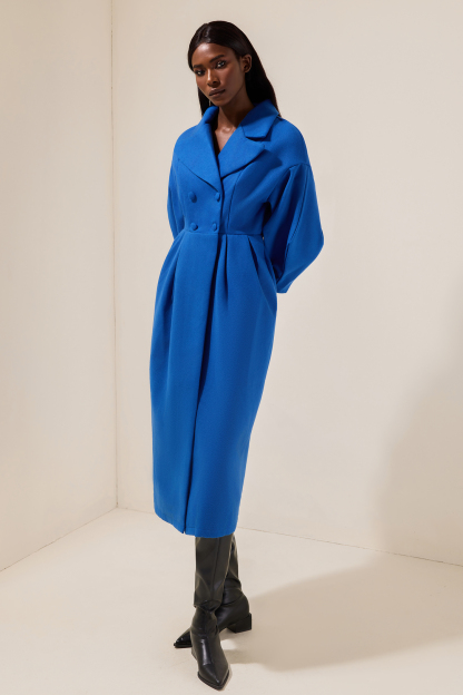 Solid Woolen Lantern Sleeve Coat