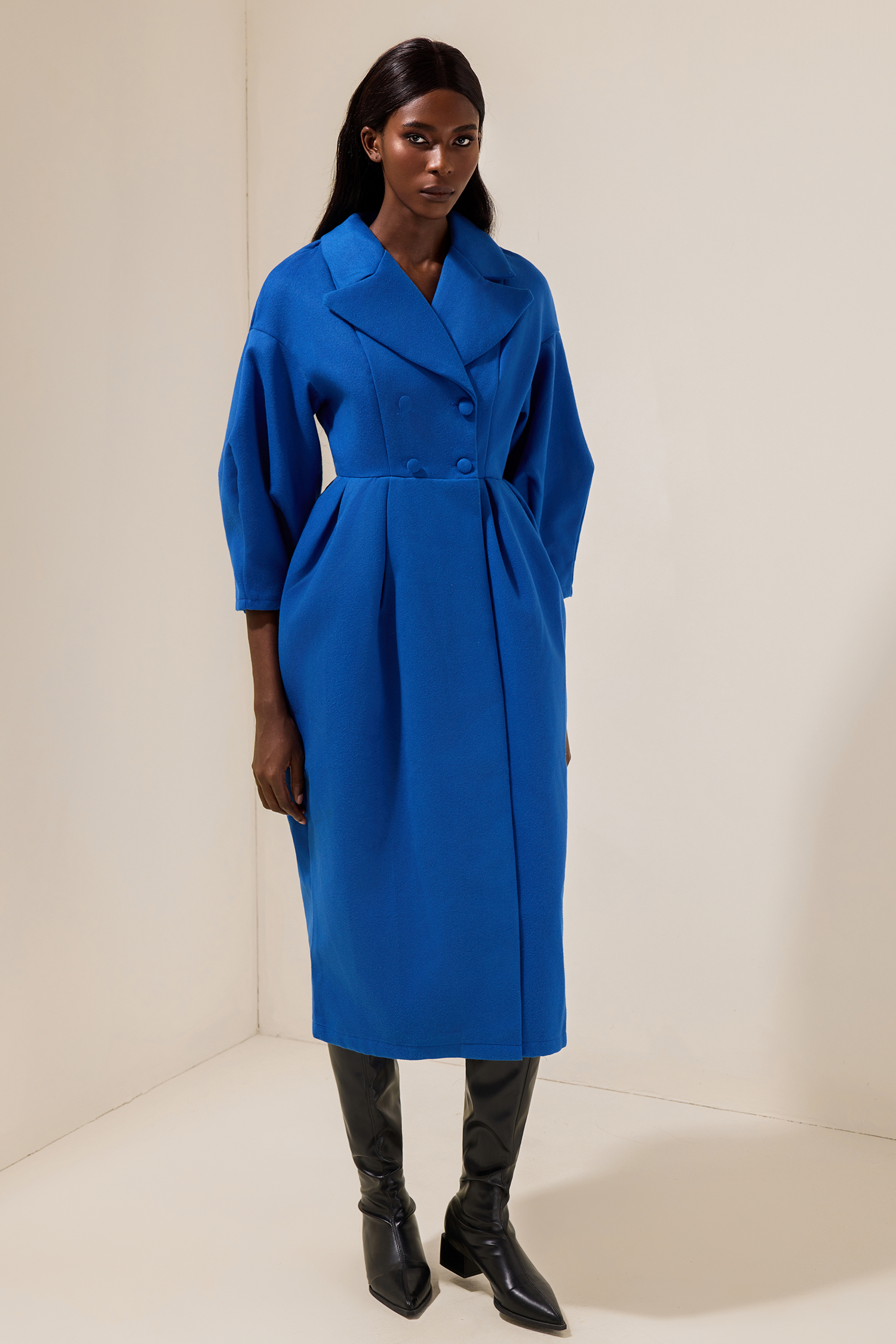 Solid Woolen Lantern Sleeve Coat