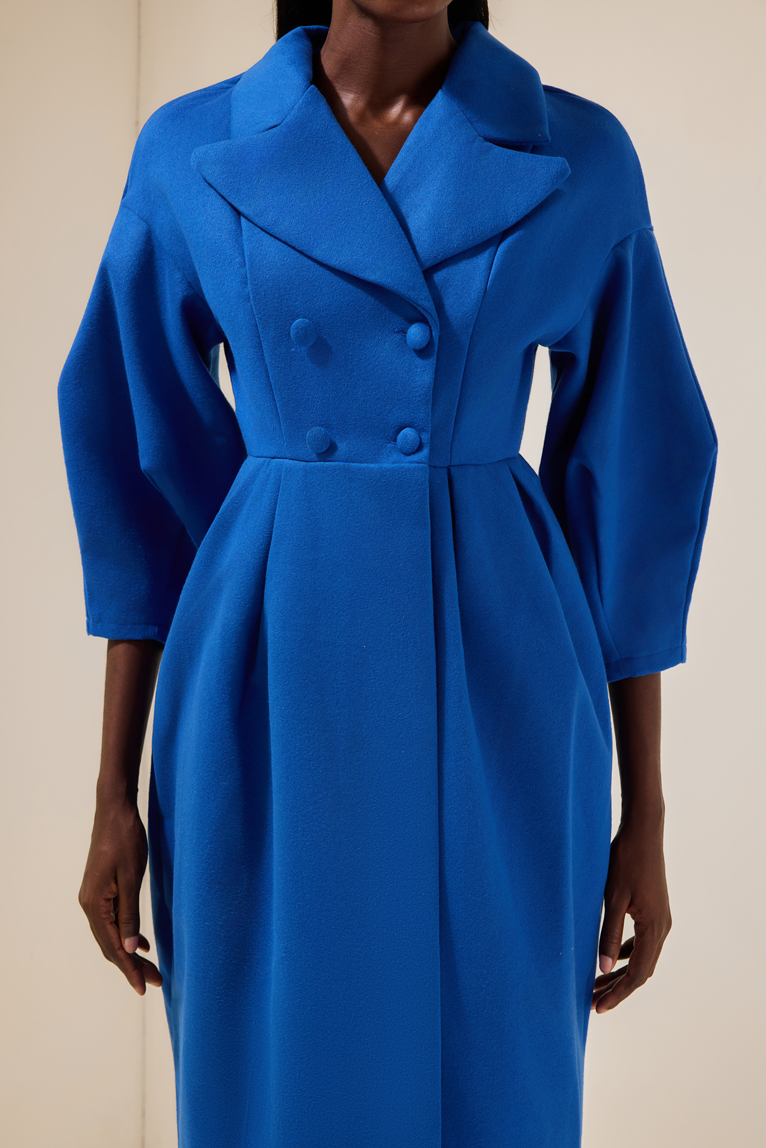 Solid Woolen Lantern Sleeve Coat