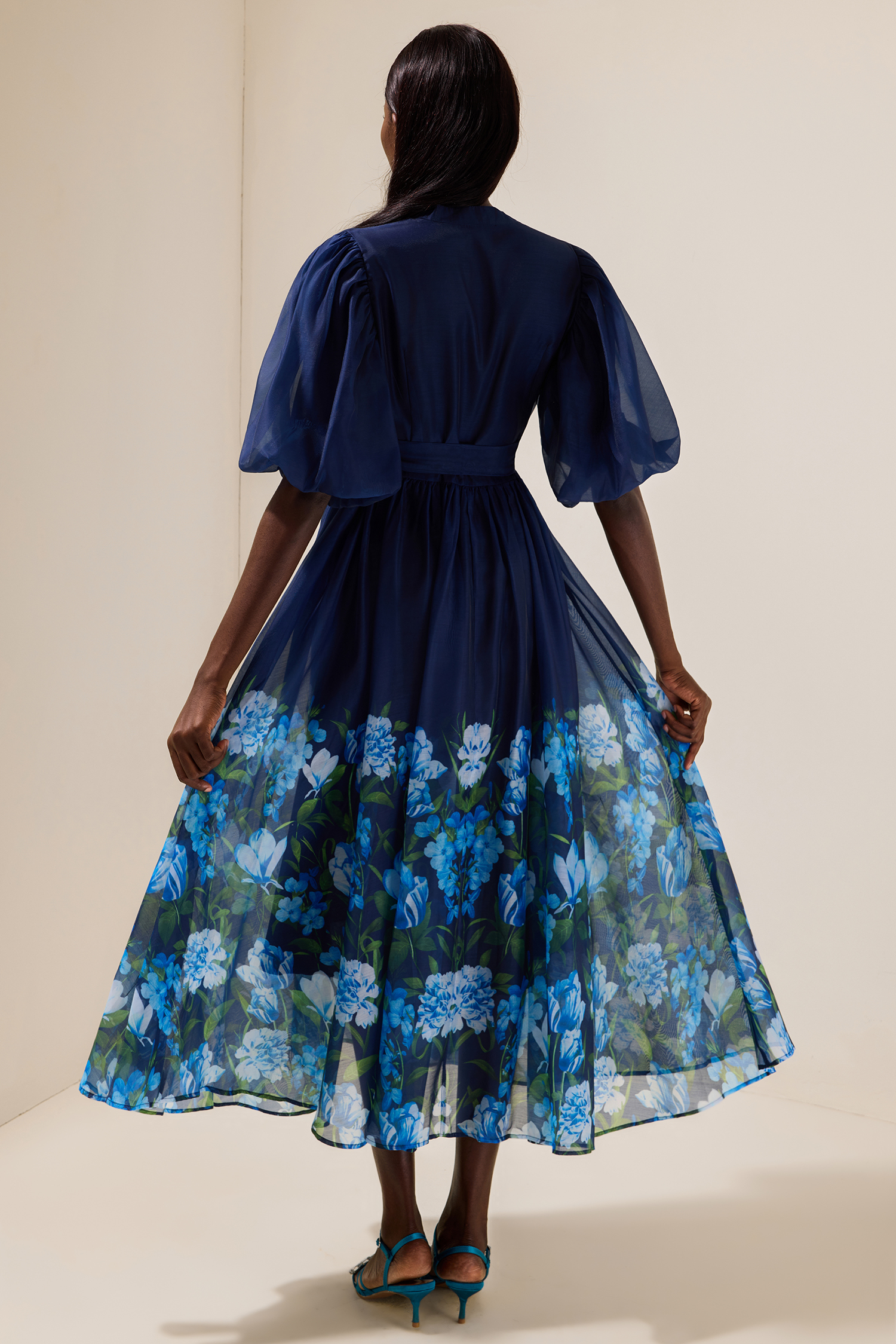 Floral V-Neck Midi Dress With Belt