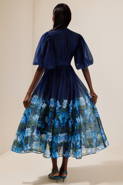 Floral V-Neck Midi Dress With Belt