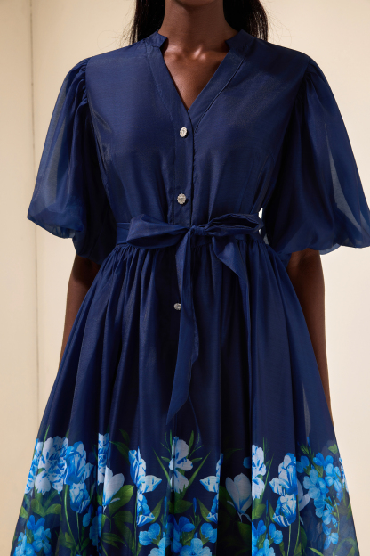 Floral V-Neck Midi Dress With Belt