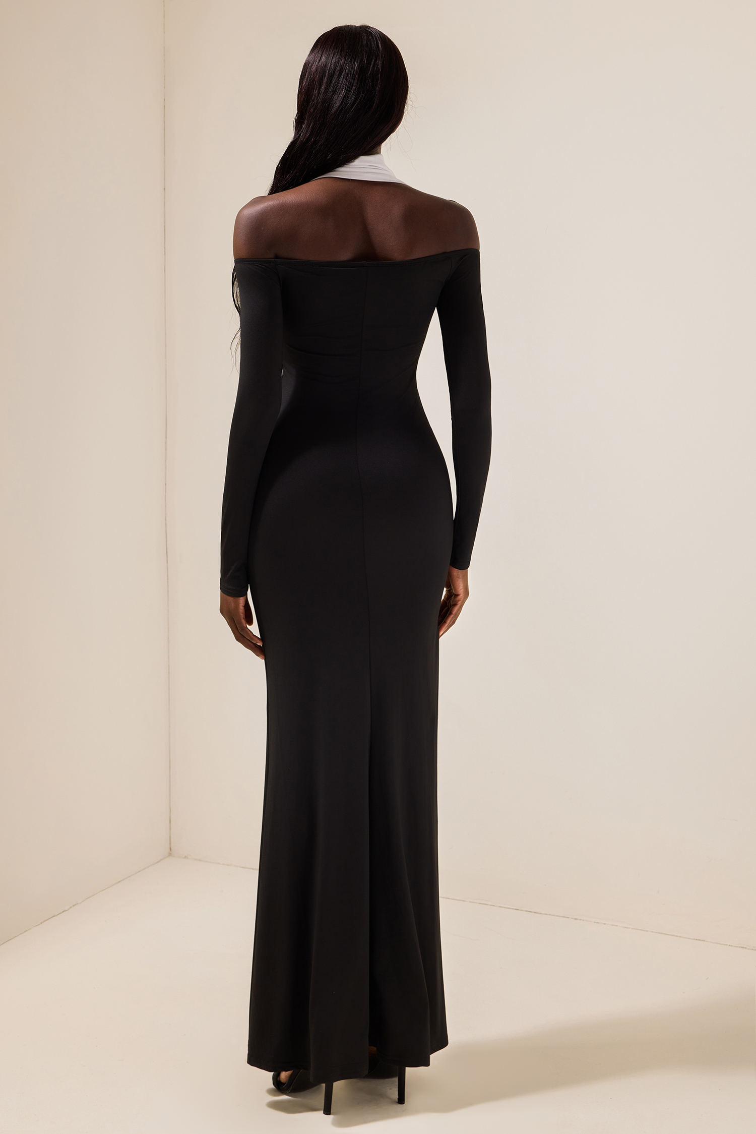Long Sleeve Splicing Slit Midi Dress