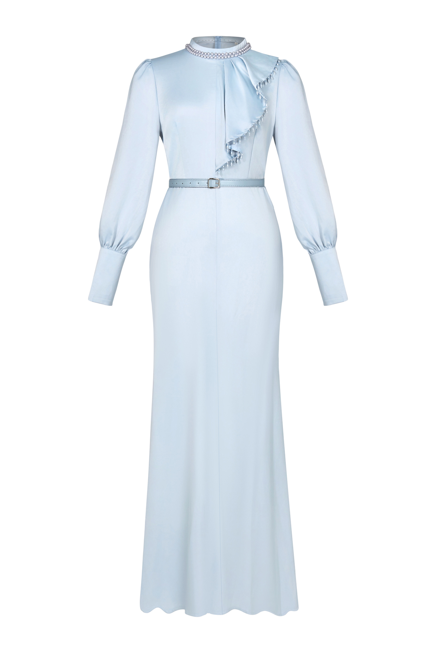 Faux Pearl Lantern Sleeve Midi Dress