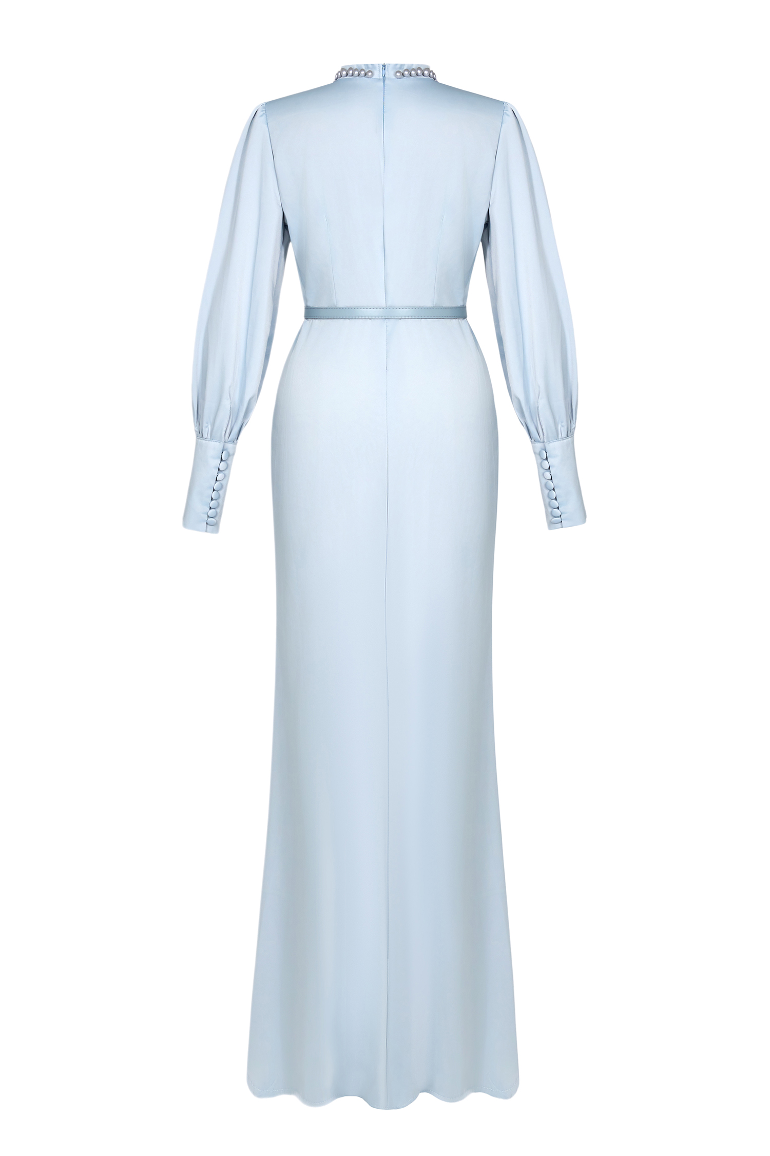 Faux Pearl Lantern Sleeve Midi Dress
