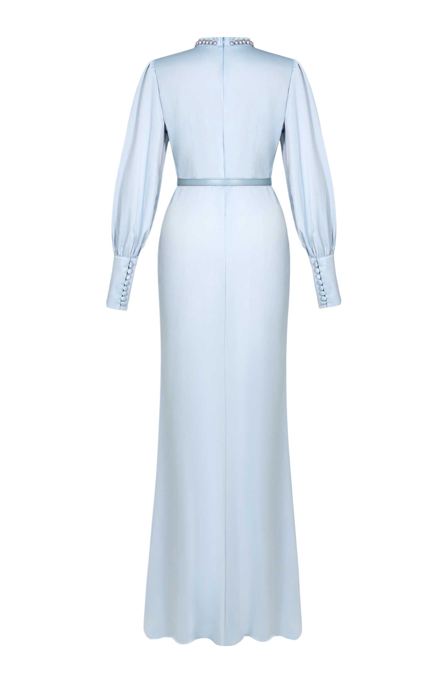 Faux Pearl Lantern Sleeve Midi Dress
