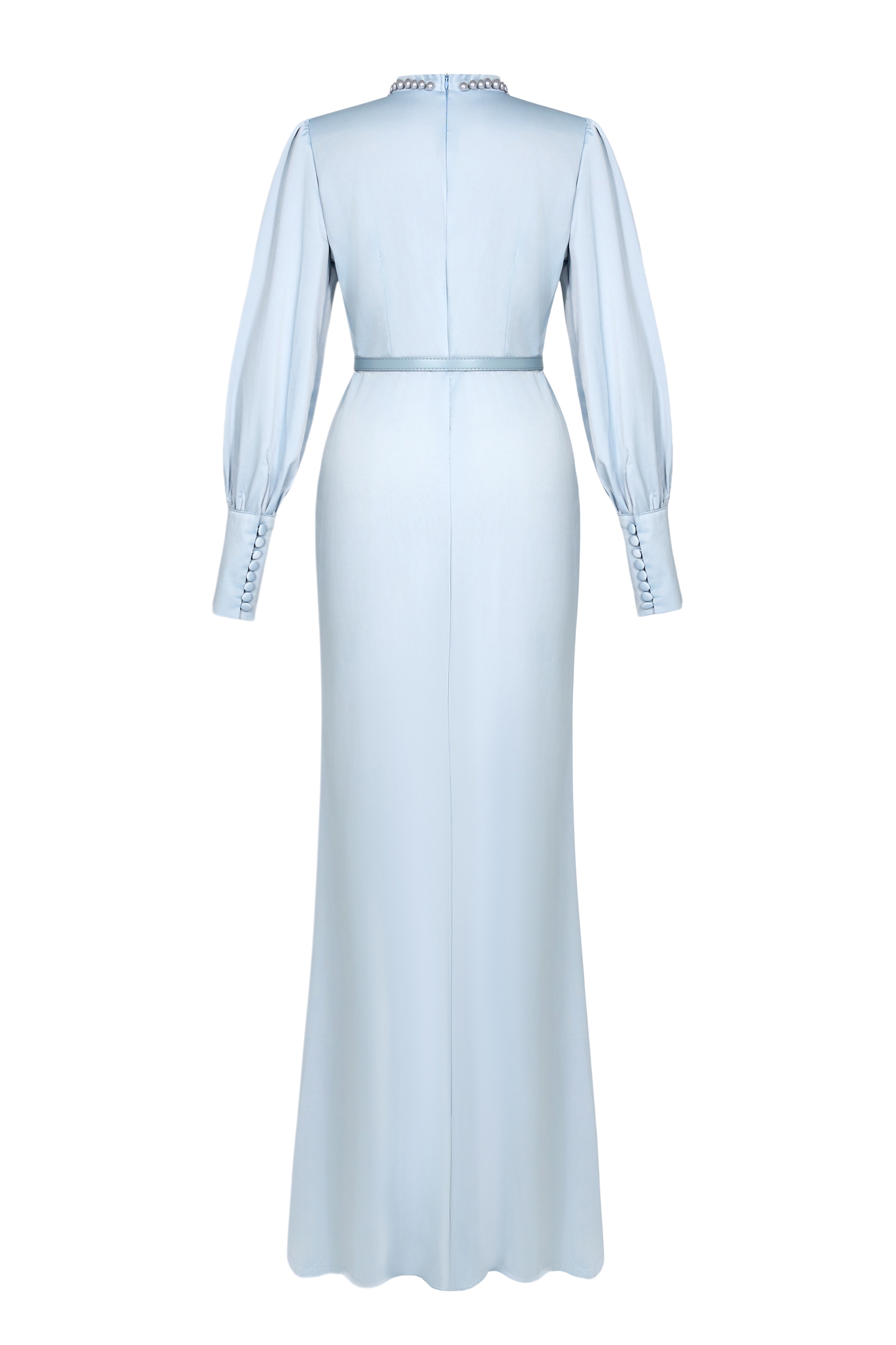 Faux Pearl Lantern Sleeve Midi Dress