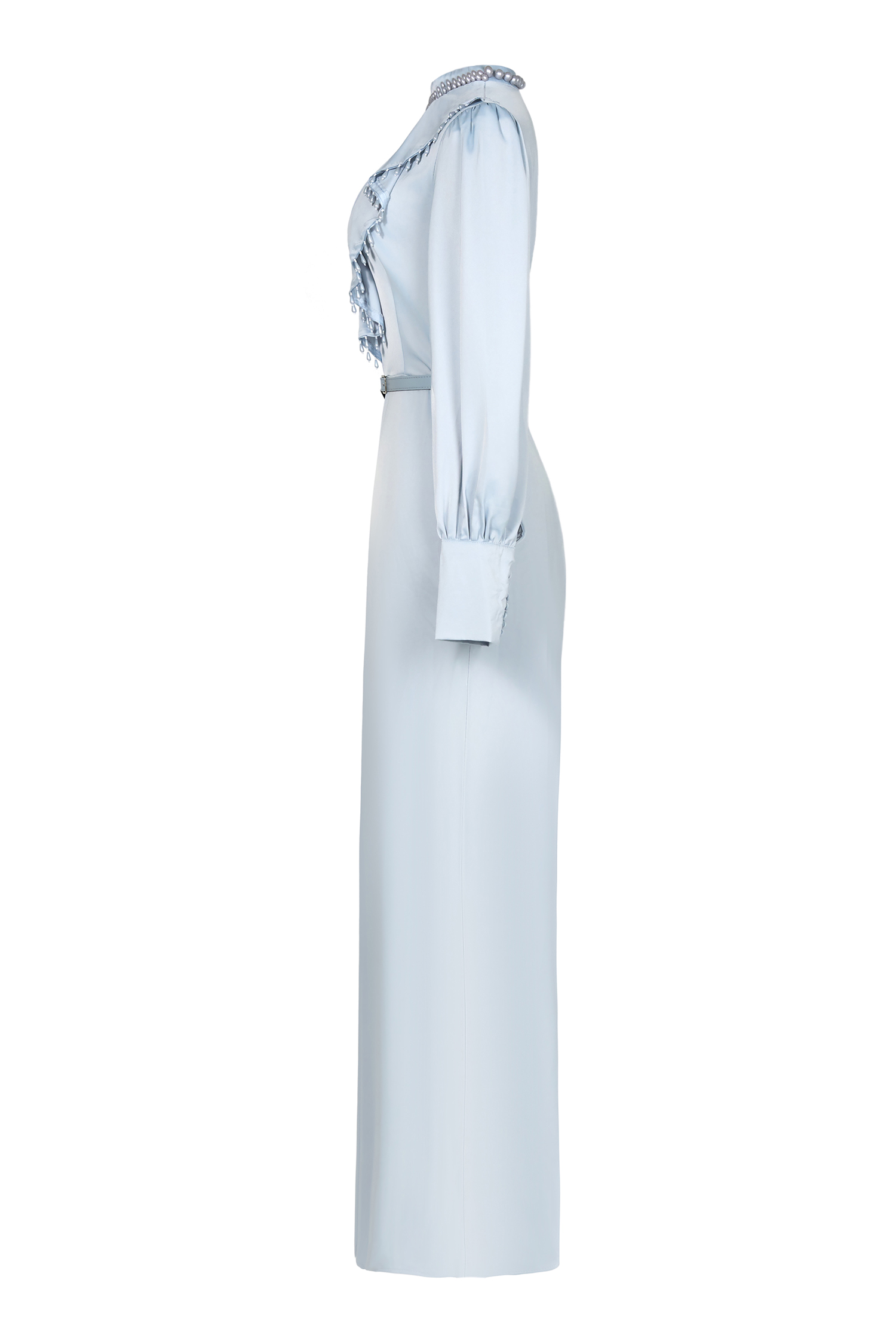 Faux Pearl Lantern Sleeve Midi Dress