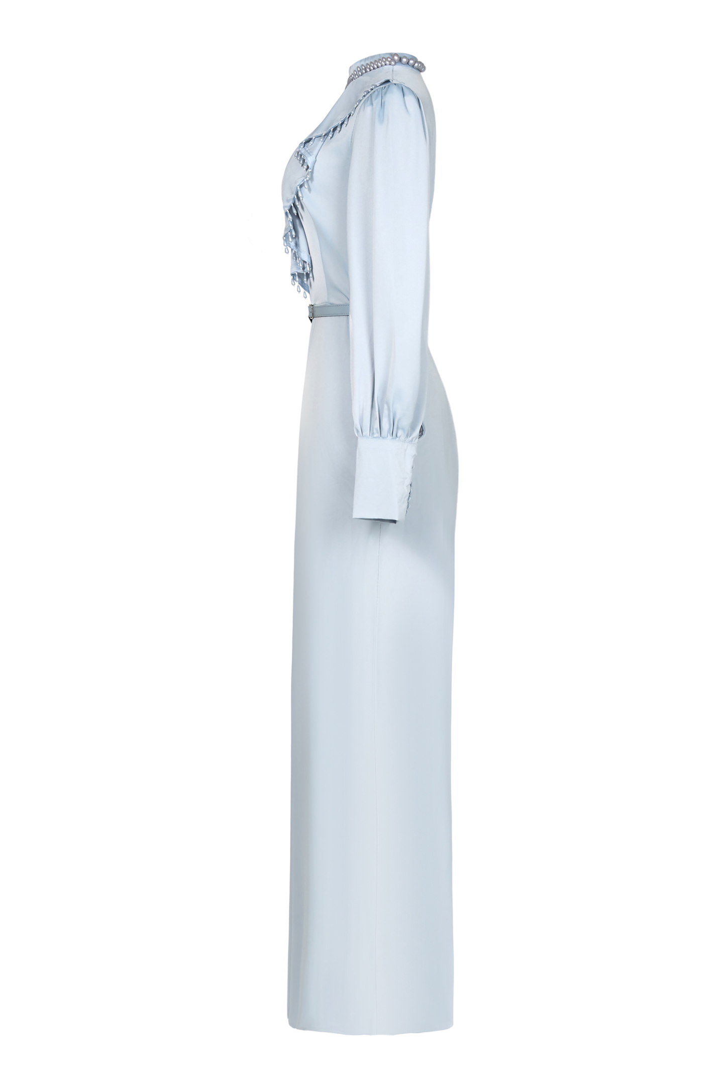 Faux Pearl Lantern Sleeve Midi Dress