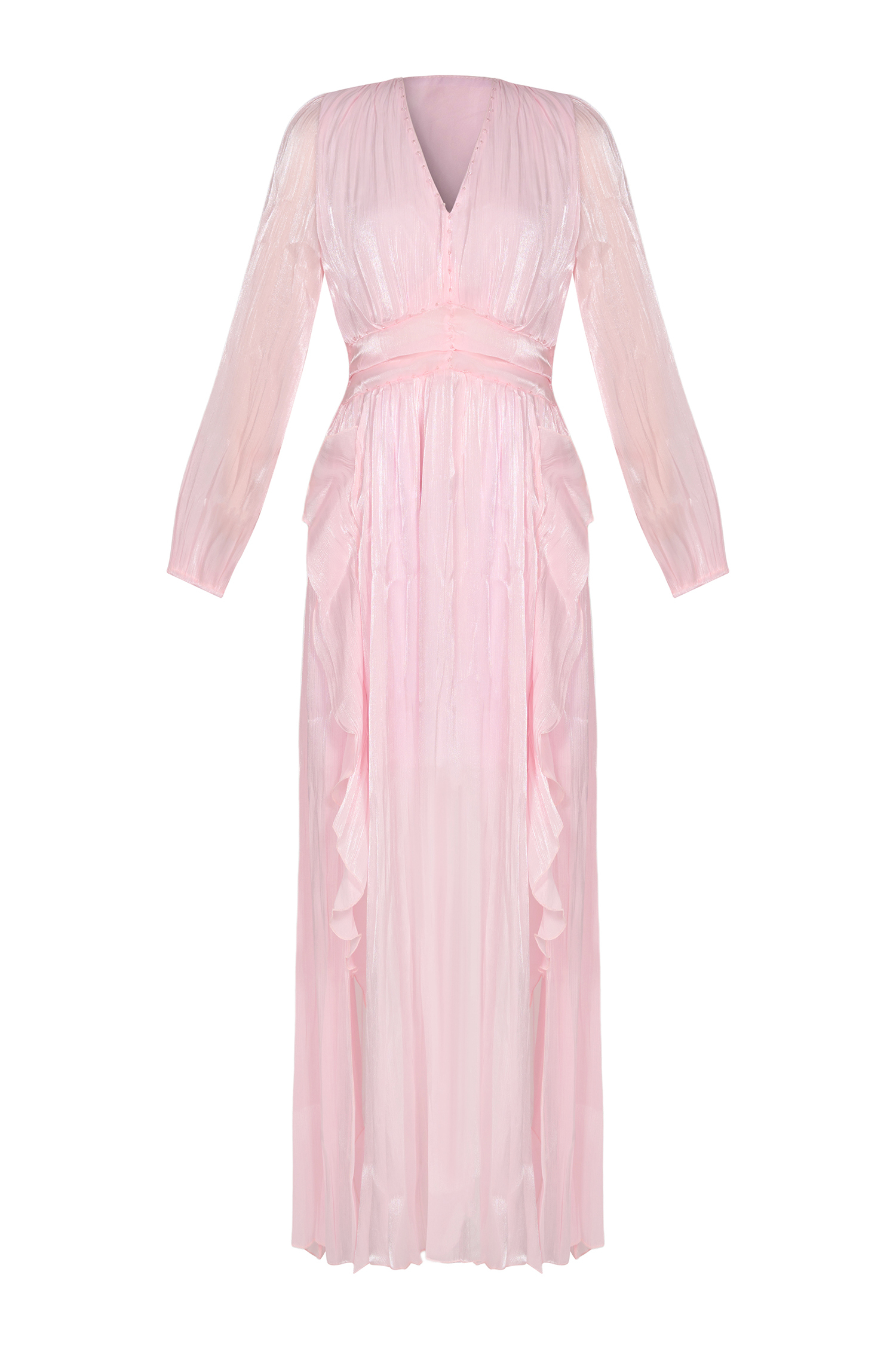 Solid Rivet Ruffle Midi Dress