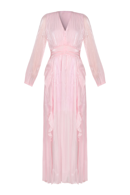 Solid Rivet Ruffle Midi Dress