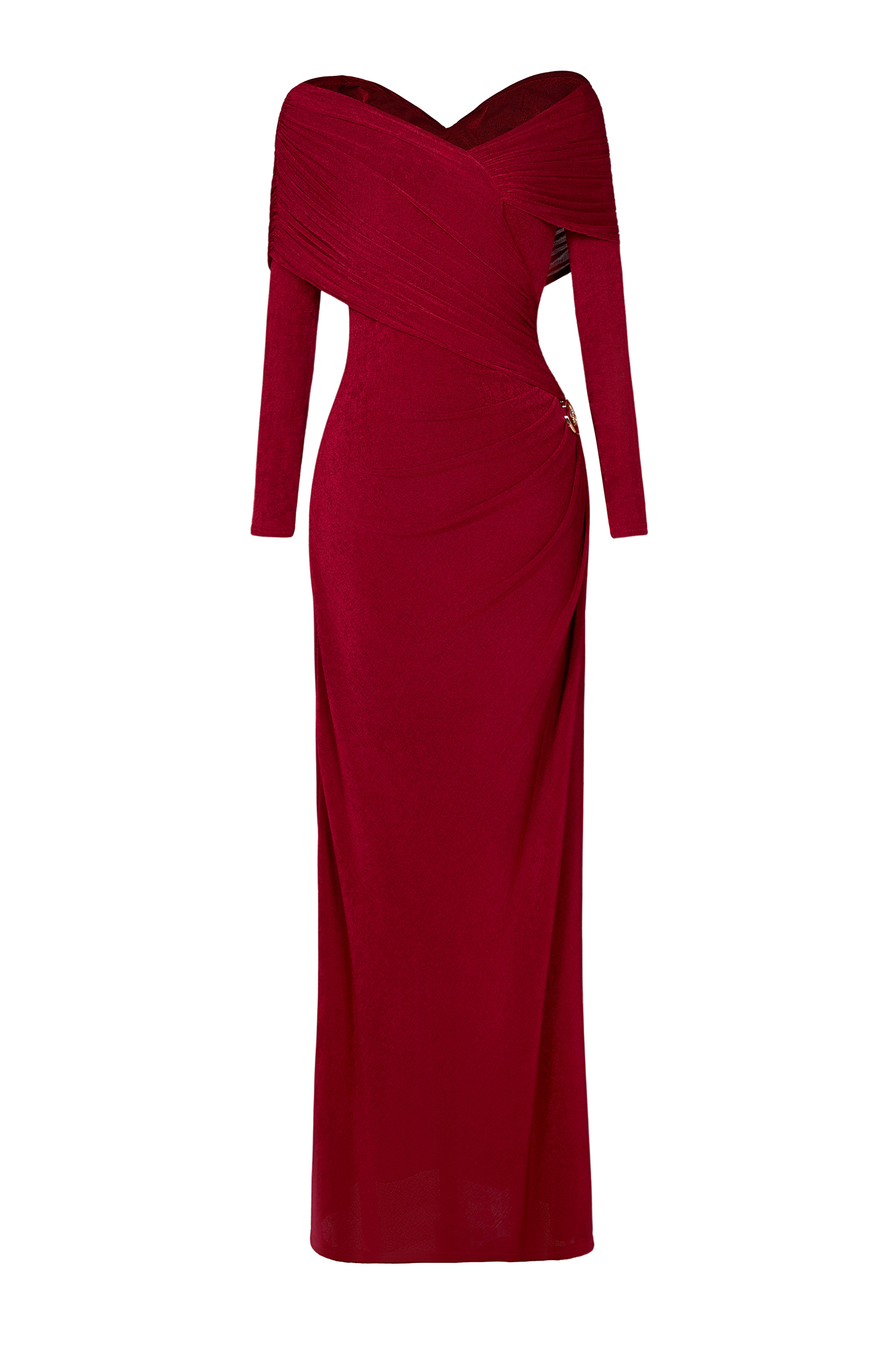 Solid Gathering Long Sleeve Maxi Dress