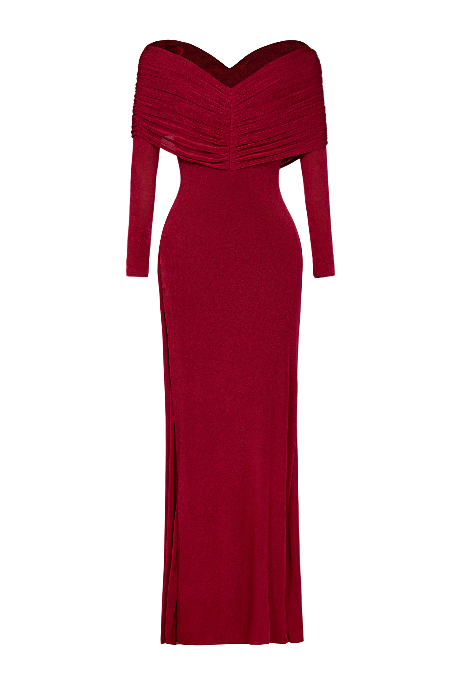 Solid Gathering Long Sleeve Maxi Dress