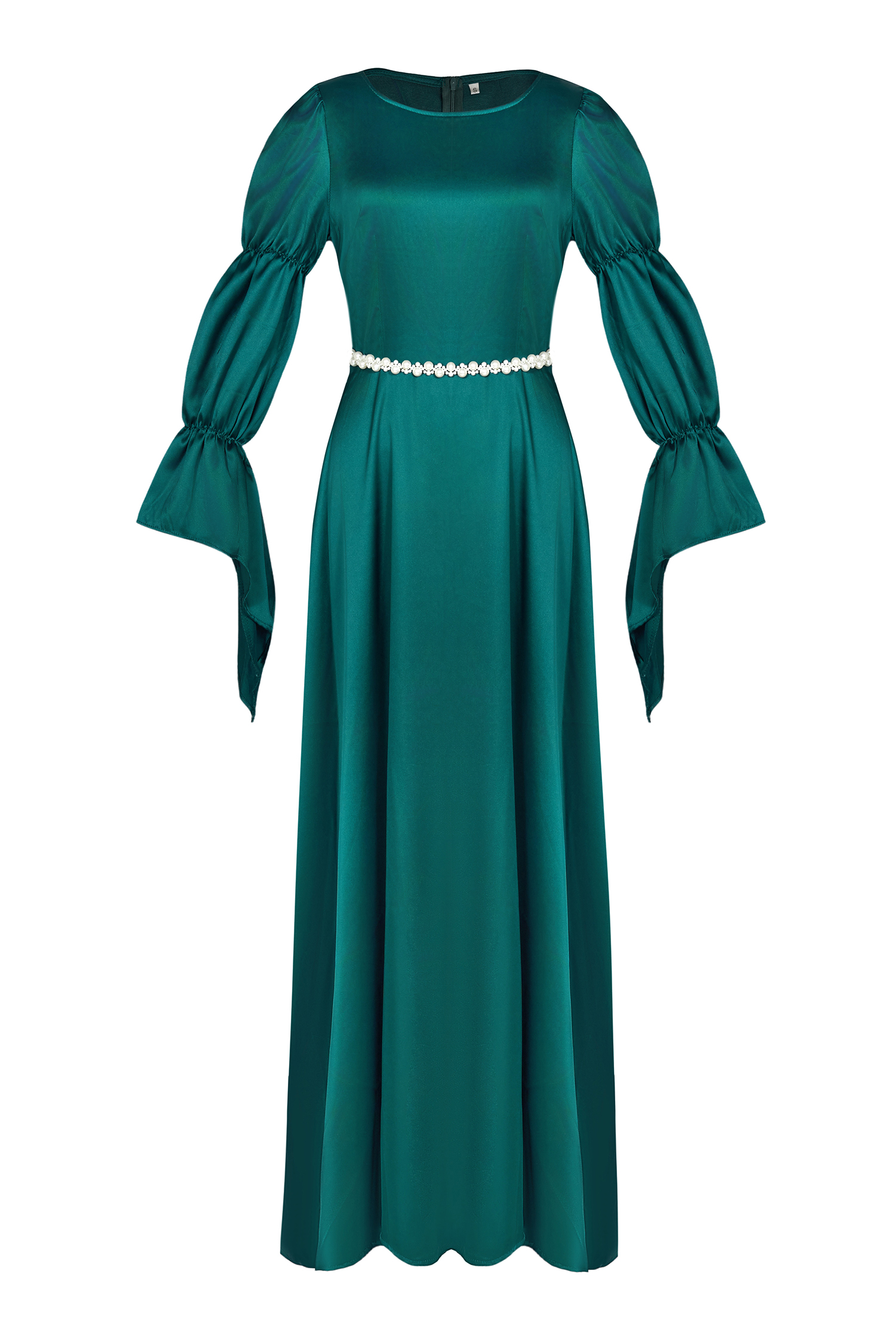 Satin Faux Pearl Round Neck Maxi Dress