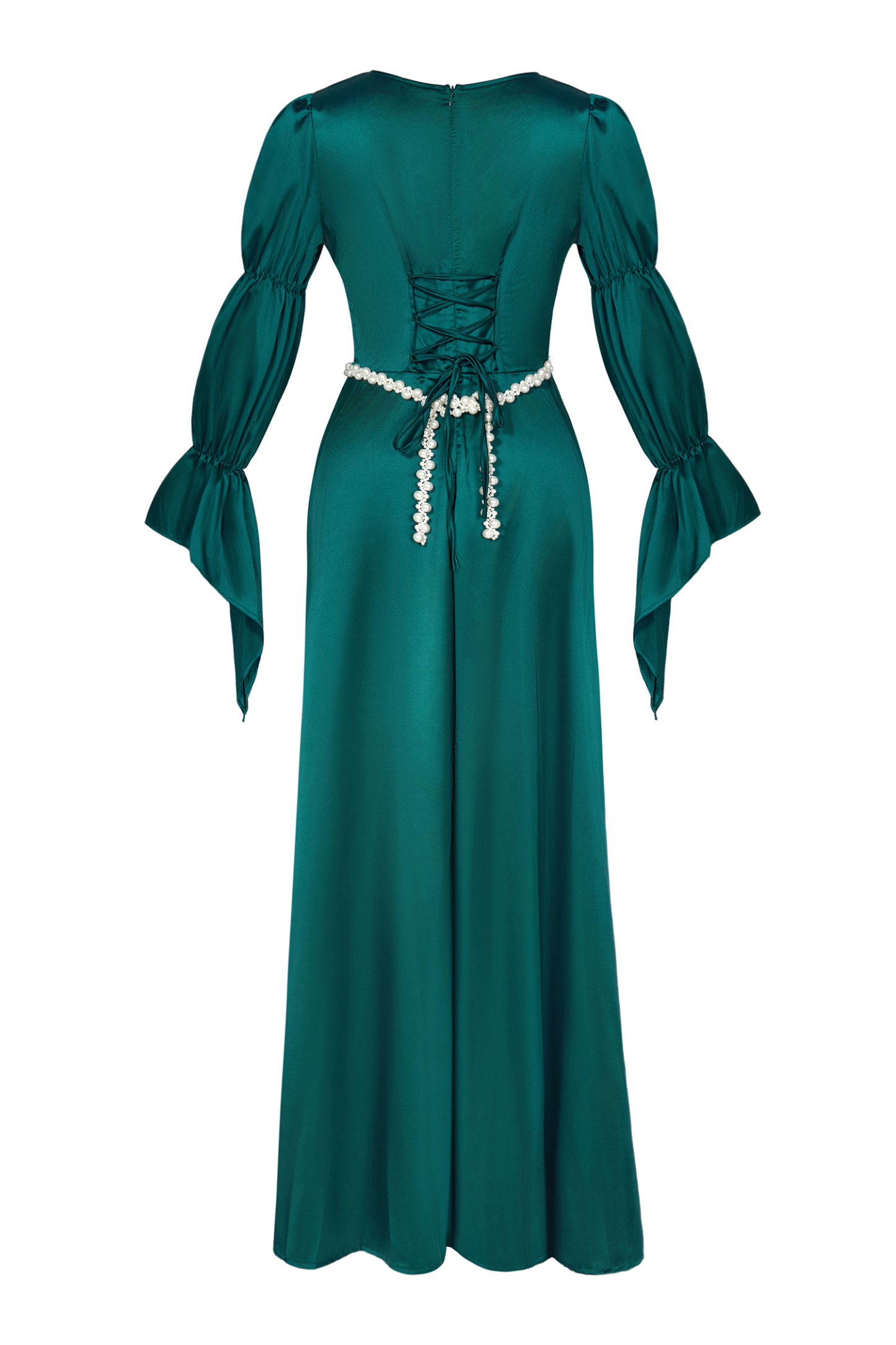 Satin Faux Pearl Round Neck Maxi Dress