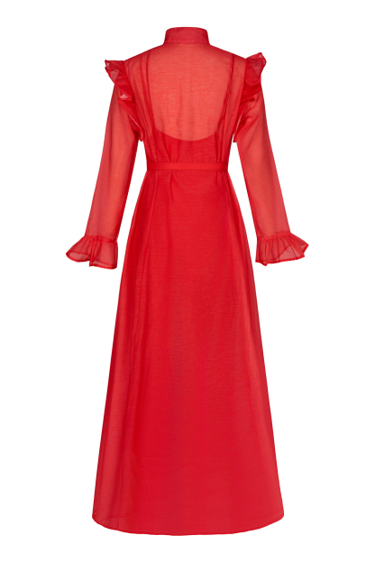 Solid 3D Floral Frill Midi Dress