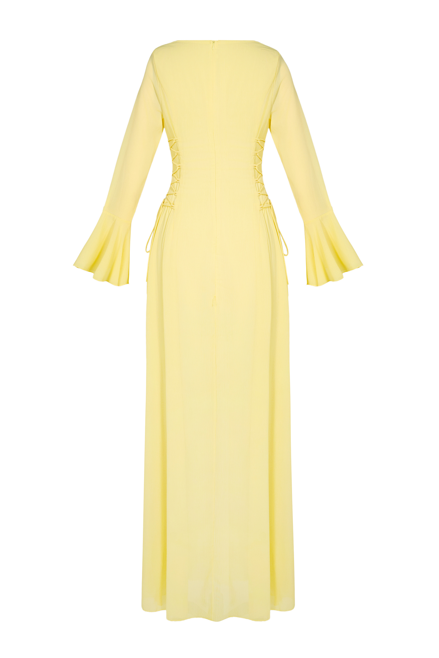 Chiffon Beaded Tie-up Frill Maxi Dress