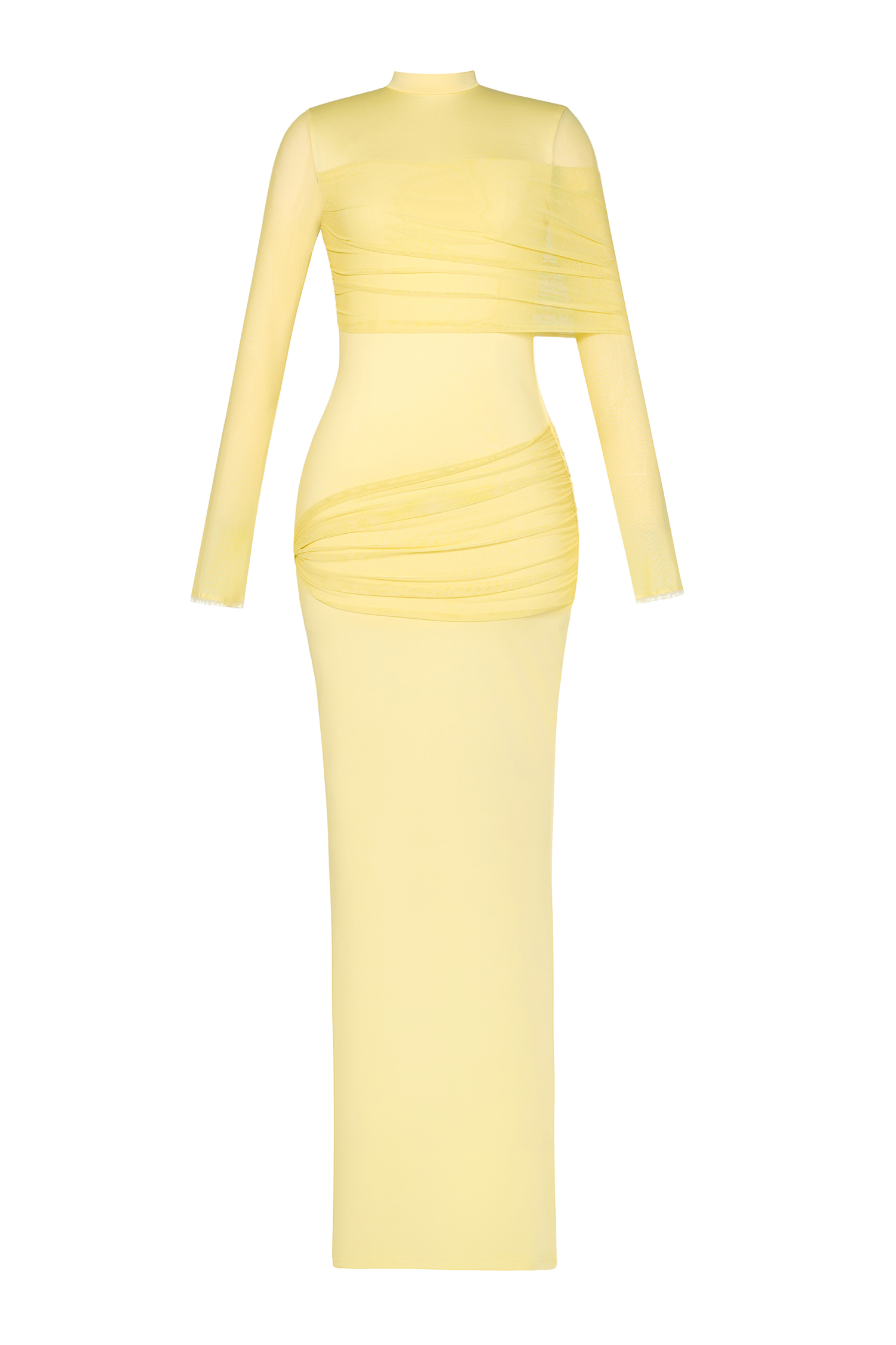 Faux Pearl Gathering Long Sleeve Midi Dress