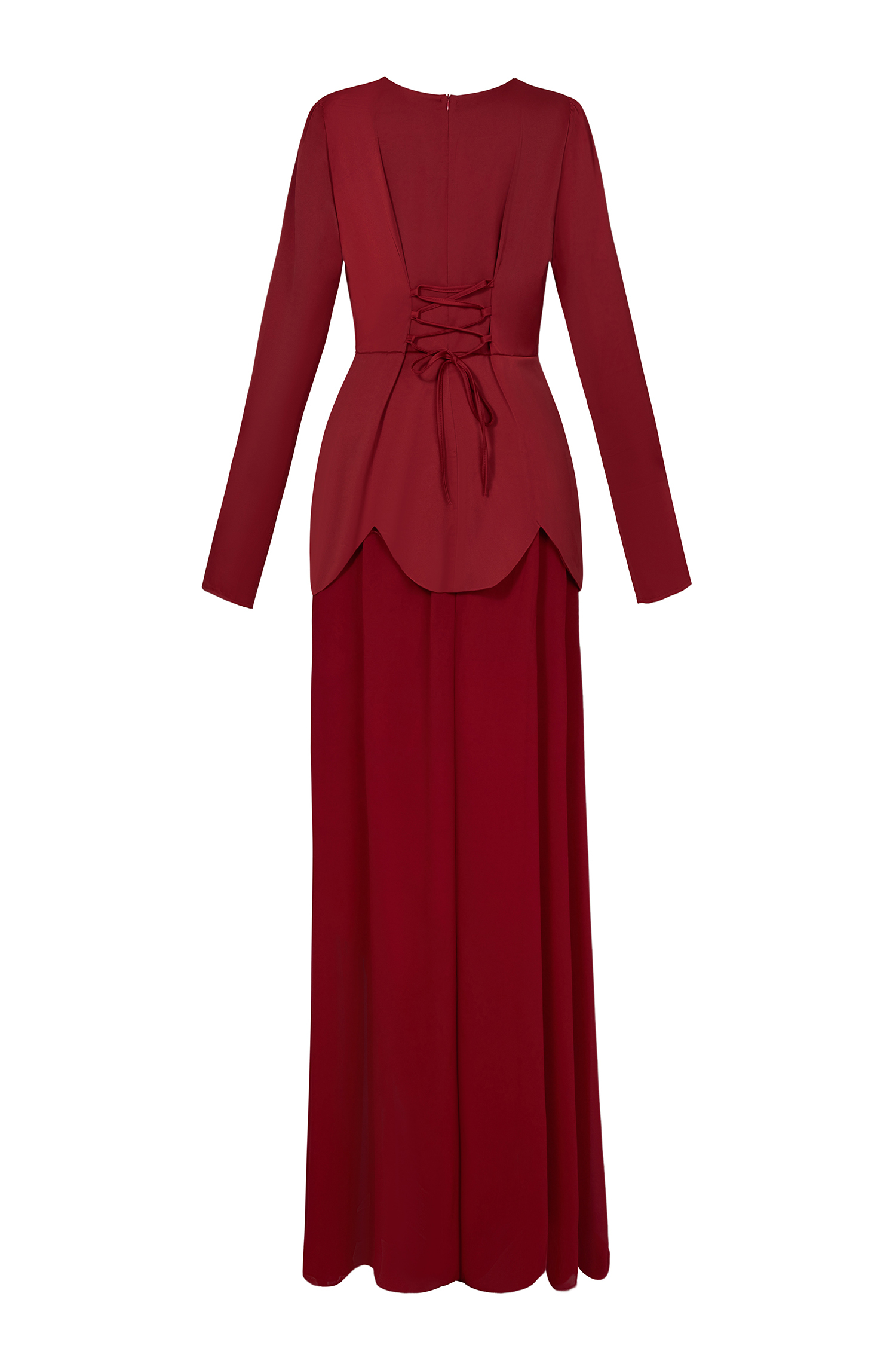 Faux Pearl Square Collar Long Sleeve Maxi Dress