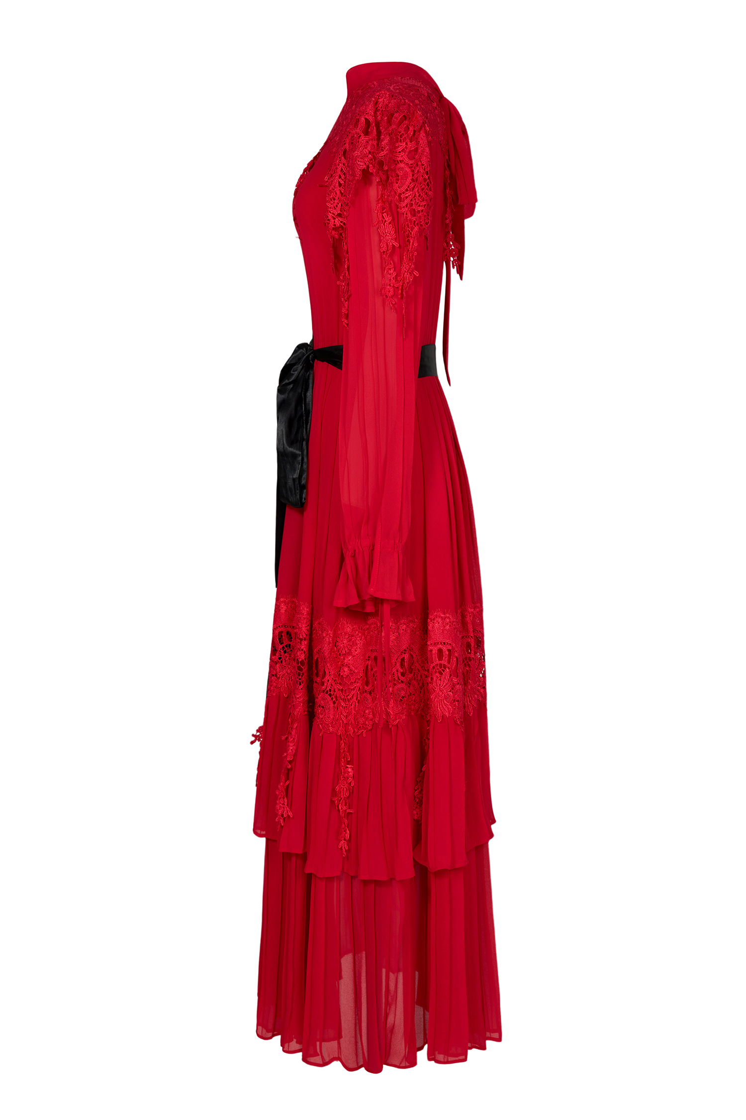 Lace Splicing Maxi Dress With Belt