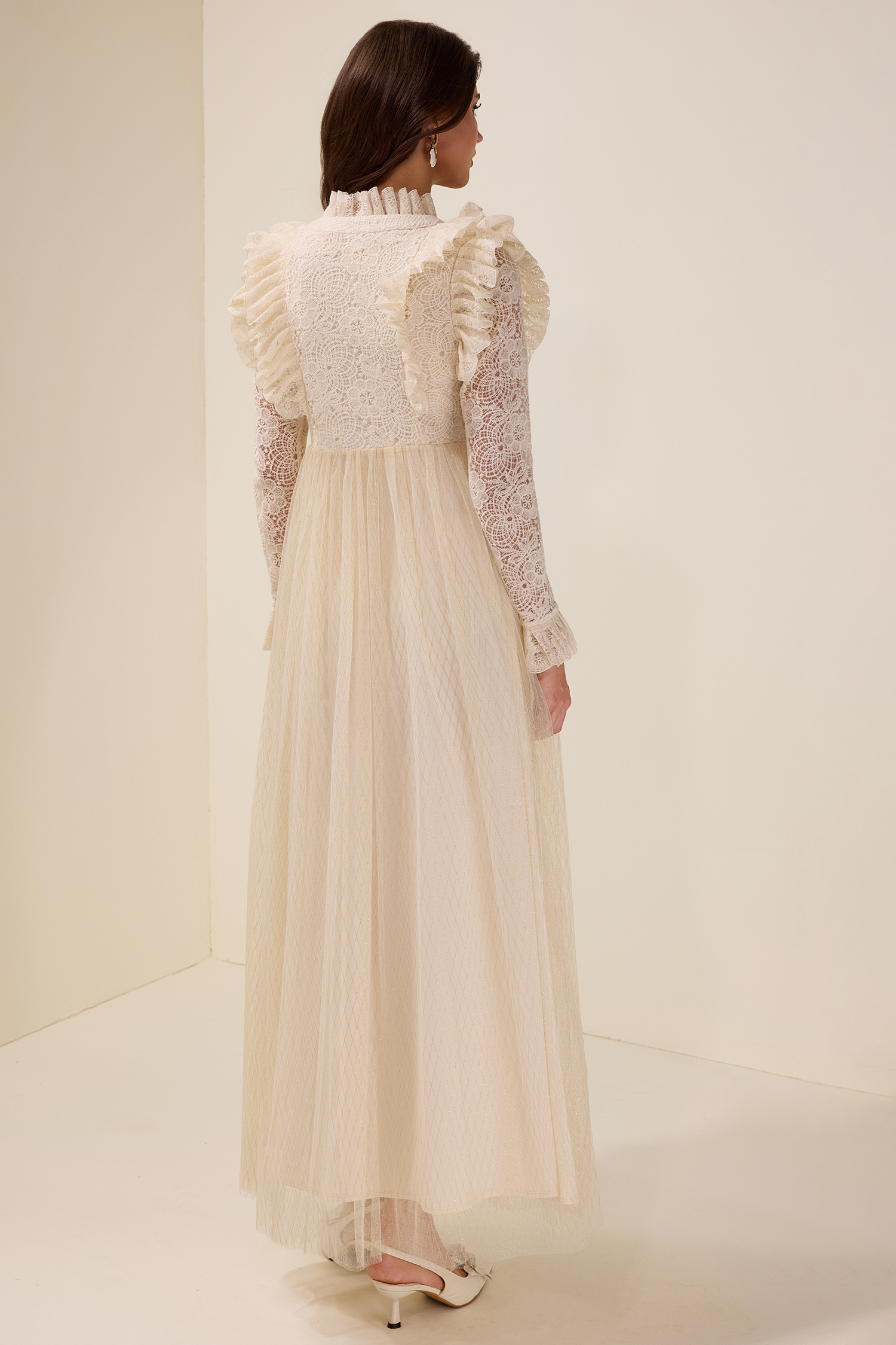 Lace Ruffle V-Neck Maxi Dress