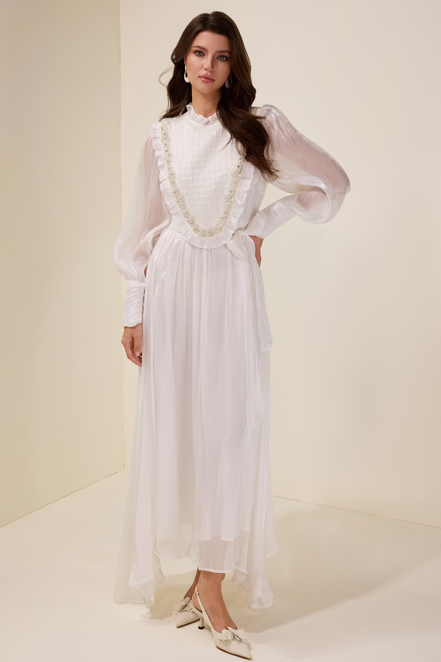 Satin Rivet Midi Dress With Belt