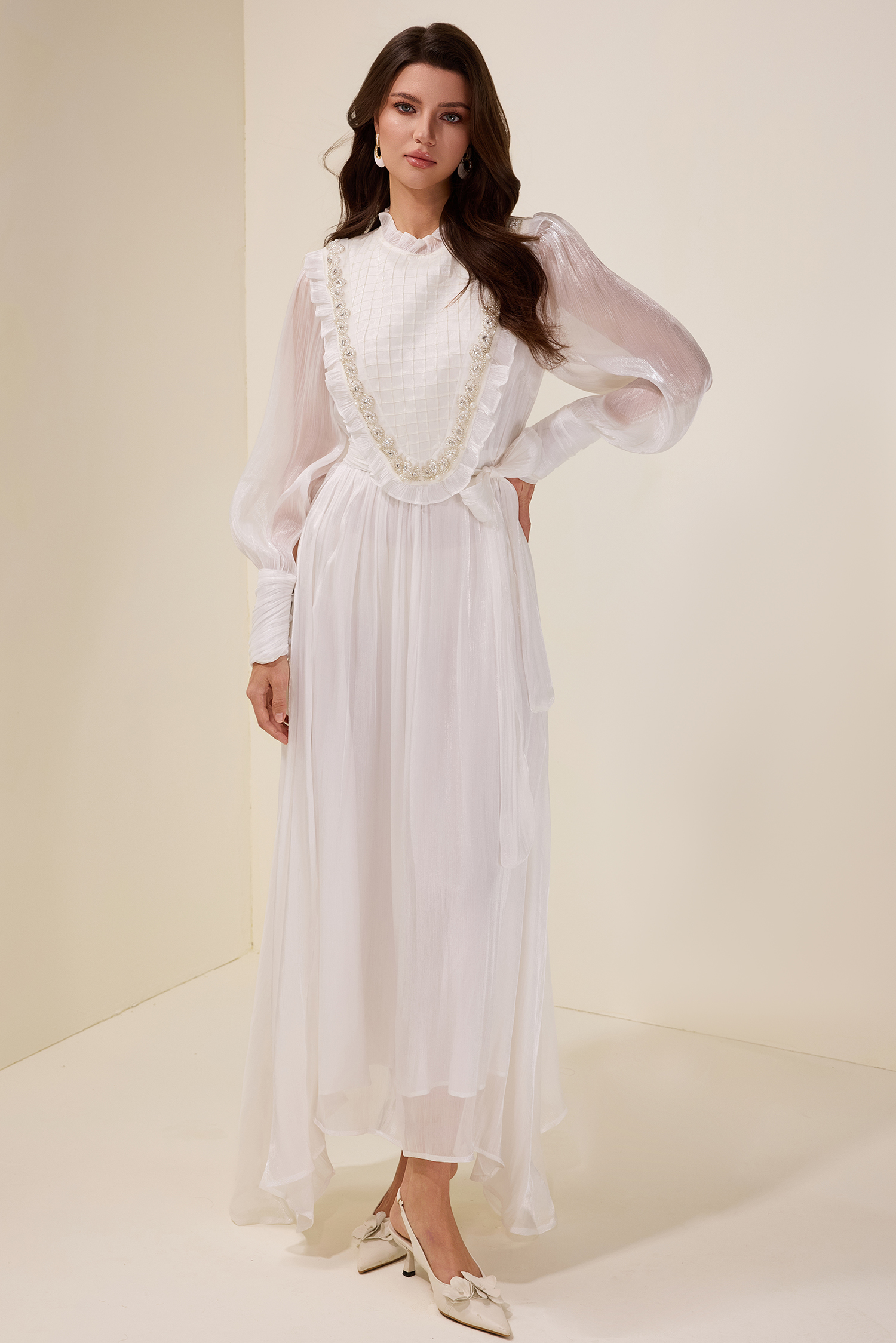 Satin Rivet Midi Dress With Belt