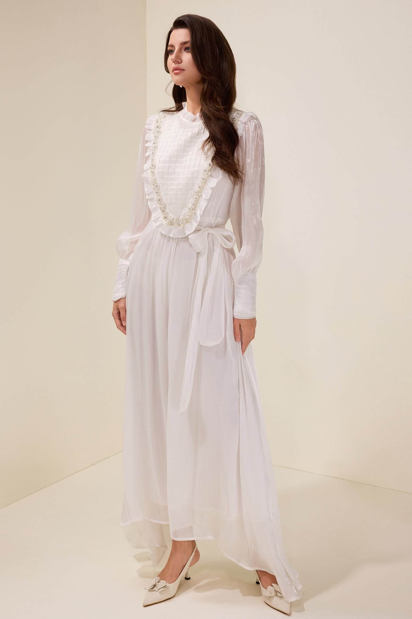 Satin Rivet Midi Dress With Belt