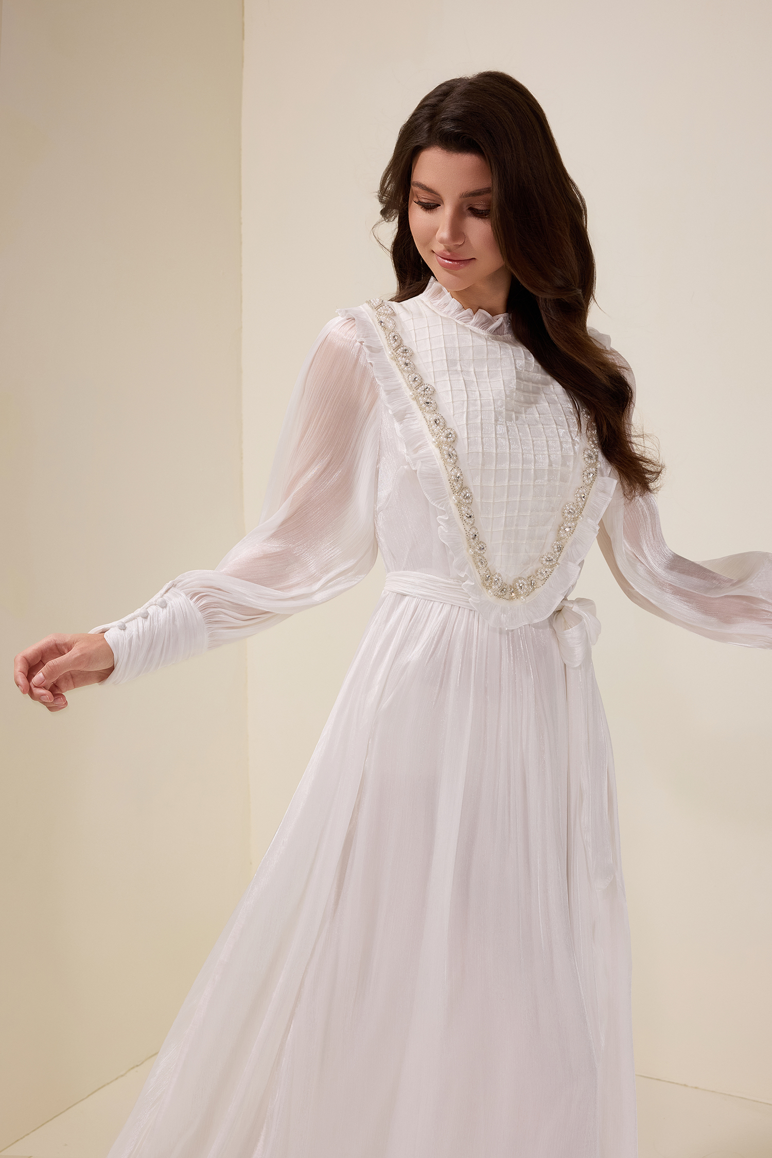 Satin Rivet Midi Dress With Belt