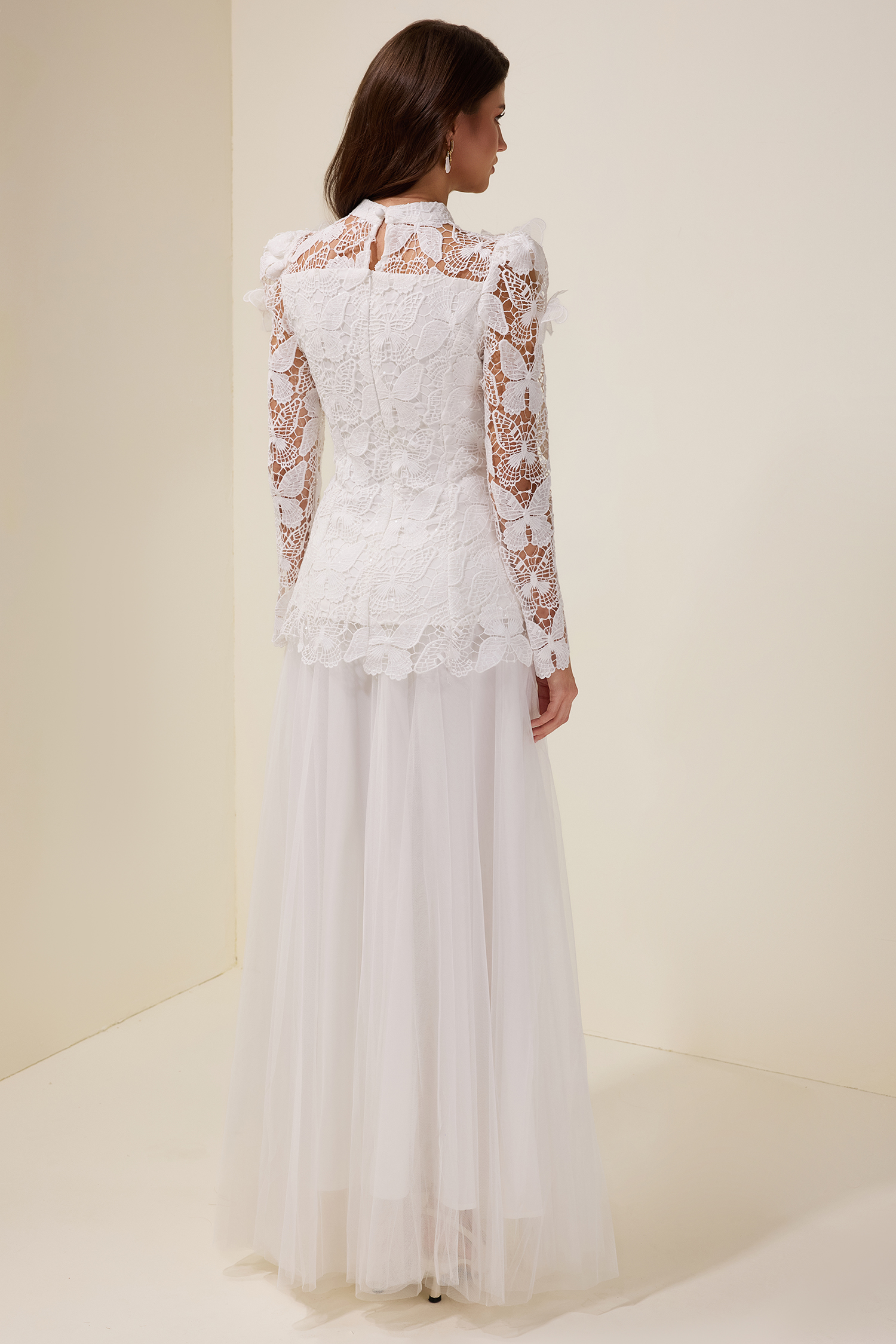 Embroidery Solid Top & Mesh Midi Skirt Set