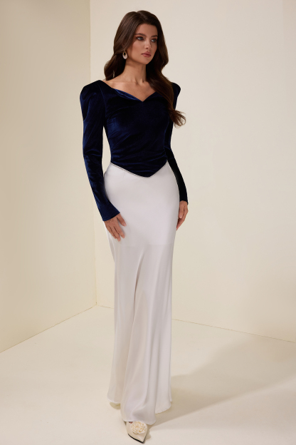 Velvet Rhinestone Top & Satin Maxi Skirt Set