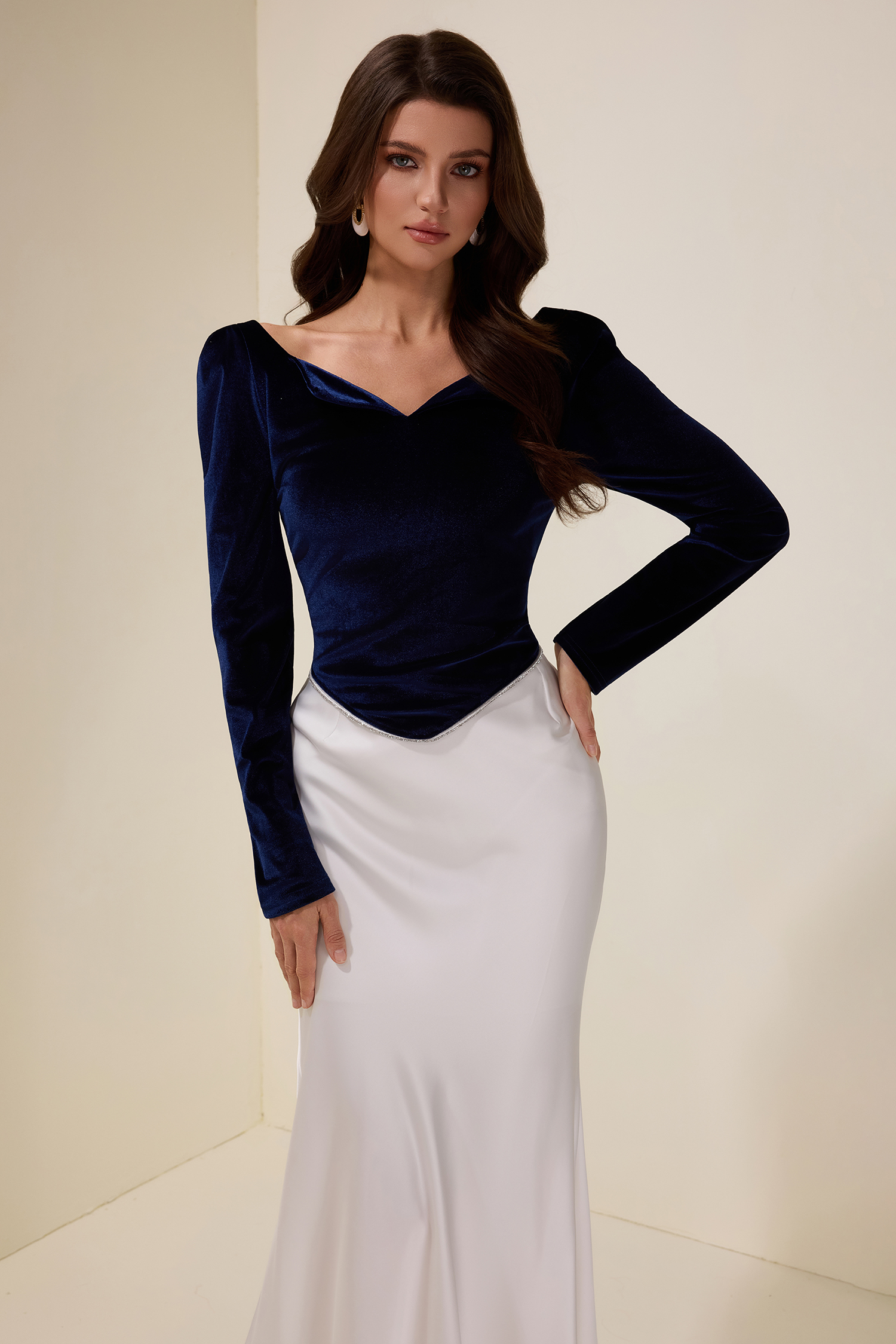 Velvet Rhinestone Top & Satin Maxi Skirt Set – JardinVue