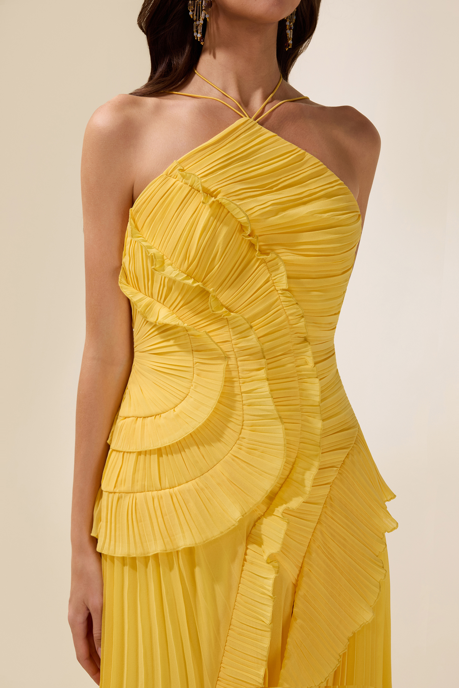 Pleated Frill Halter Neck Midi Dress – JardinVue