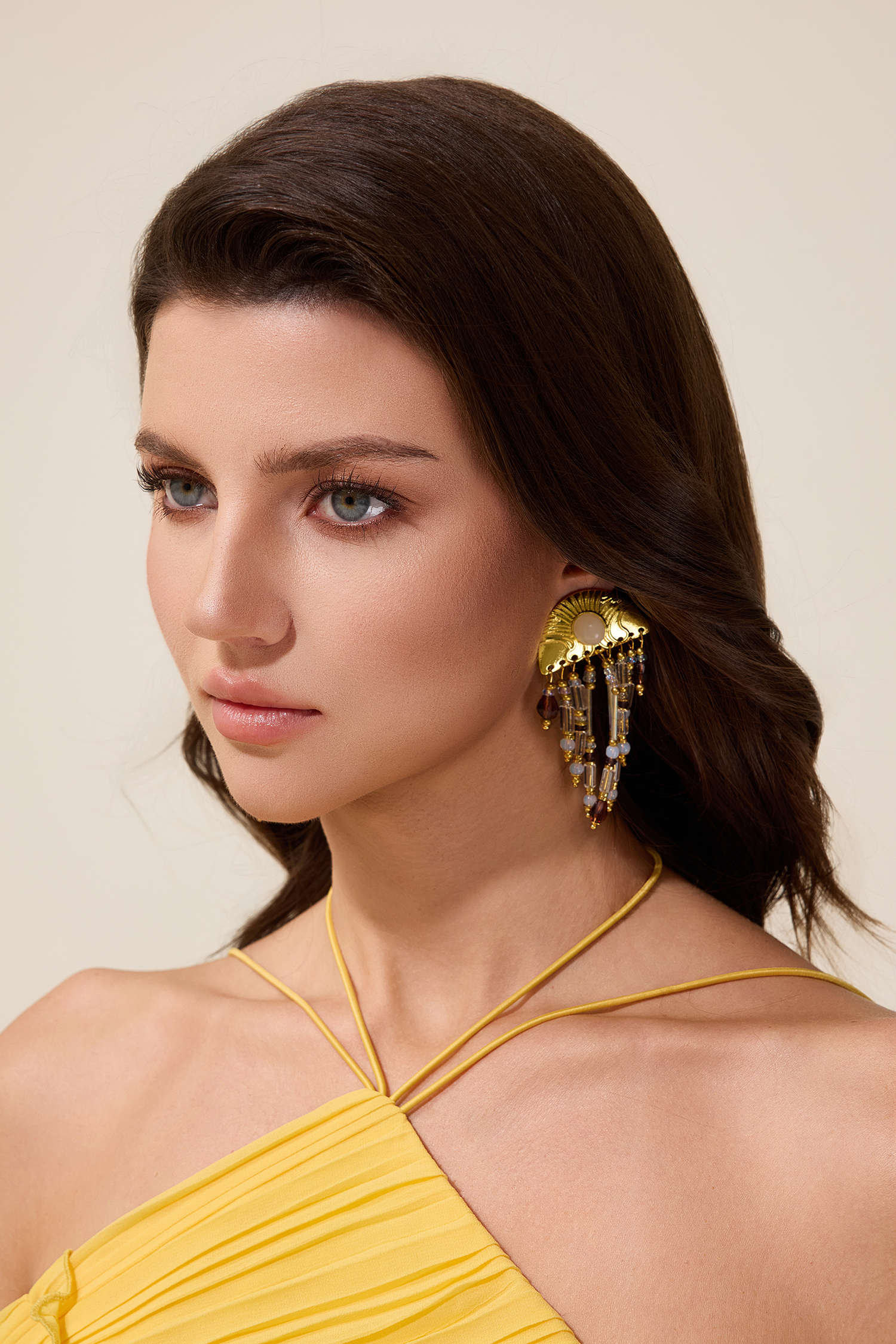 Fan Shaped Beaded Tassel Earrings