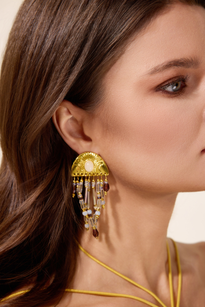 Fan Shaped Beaded Tassel Earrings