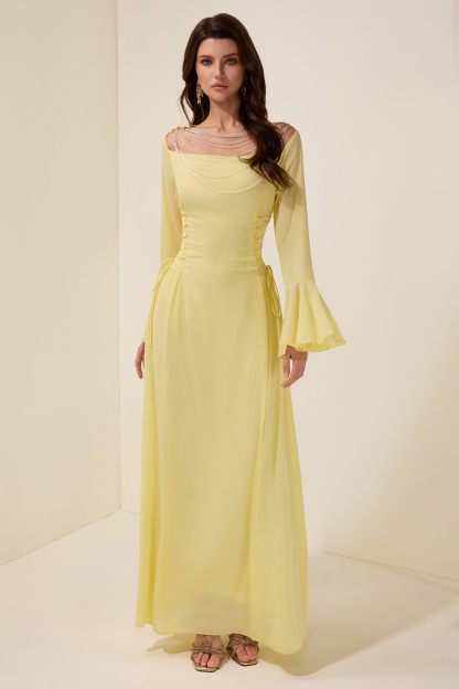 Chiffon Beaded Tie-up Frill Maxi Dress