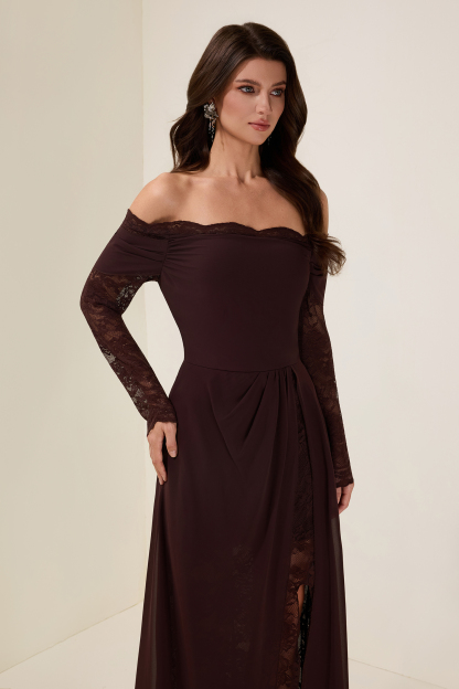 Lace Splicing Chiffon Off Shoulder Maxi Dress
