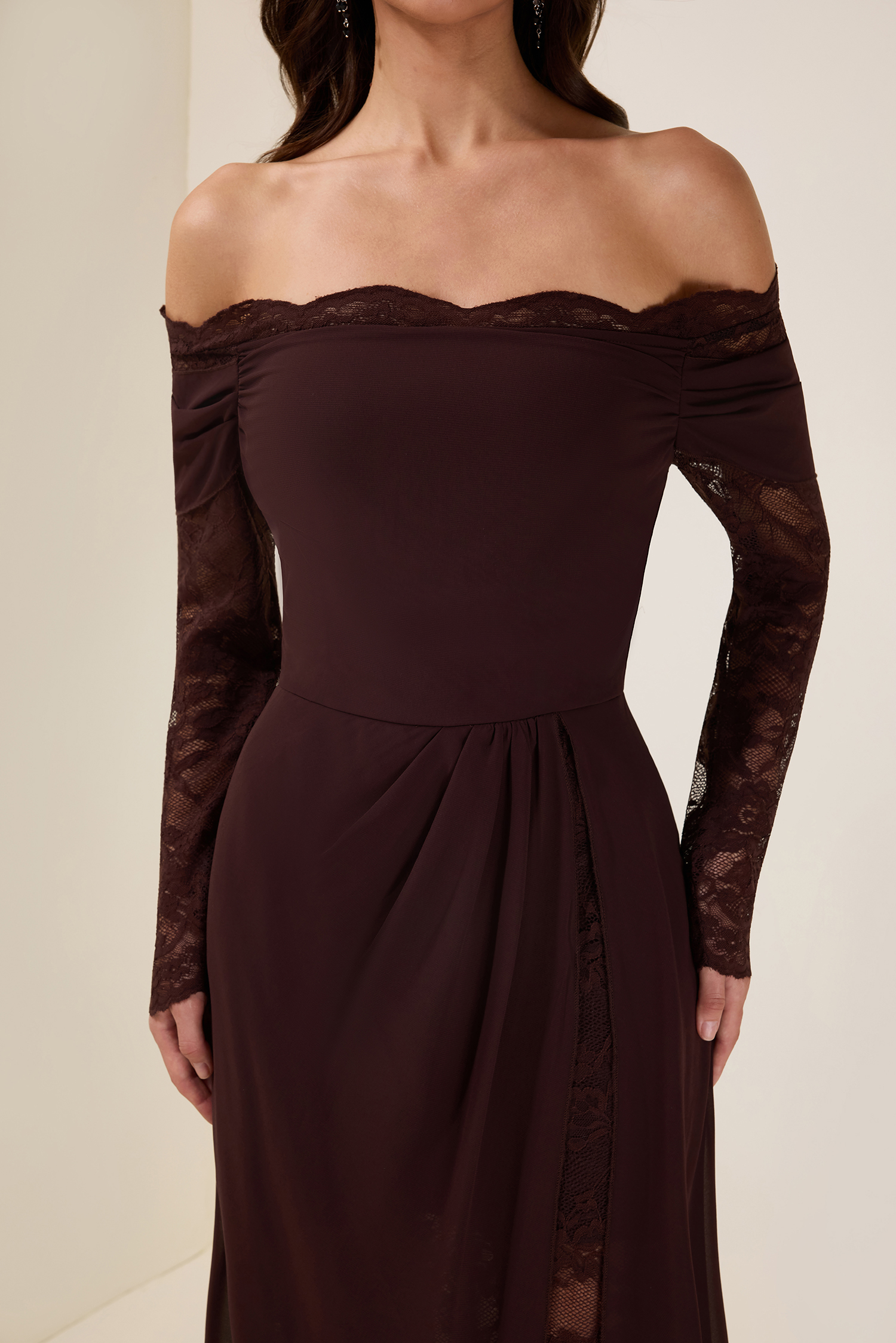 Lace Splicing Chiffon Off Shoulder Maxi Dress – JardinVue