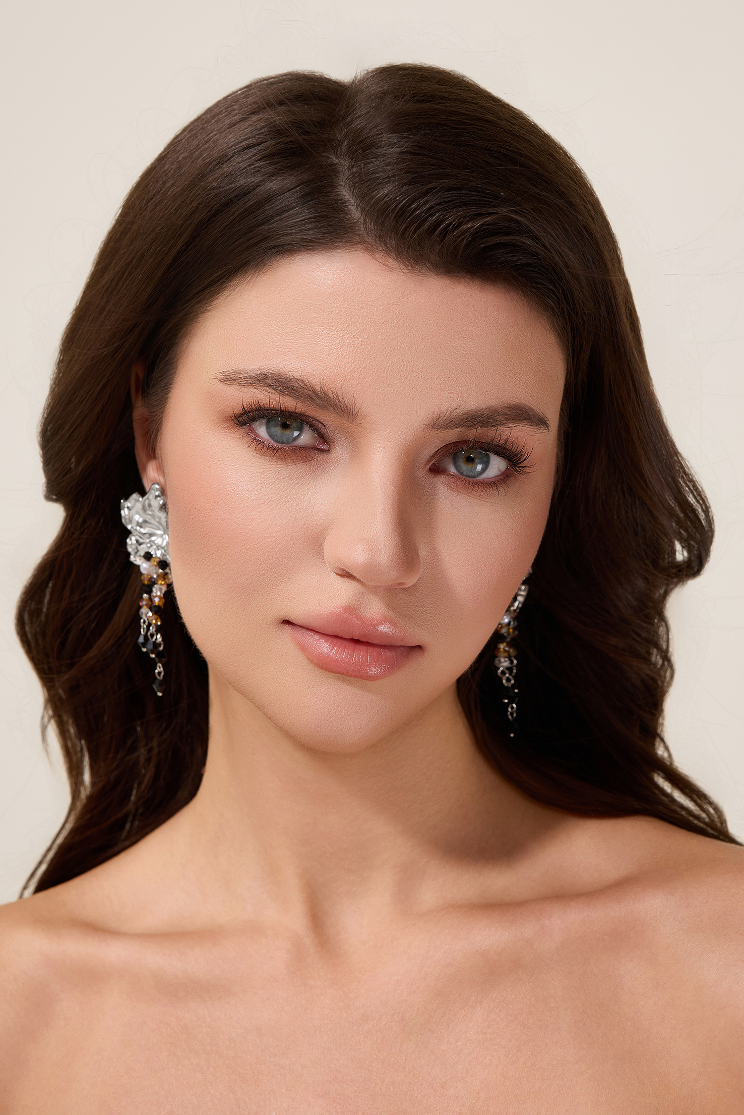 Floral Shape Beaded Tassel Metal Earrings