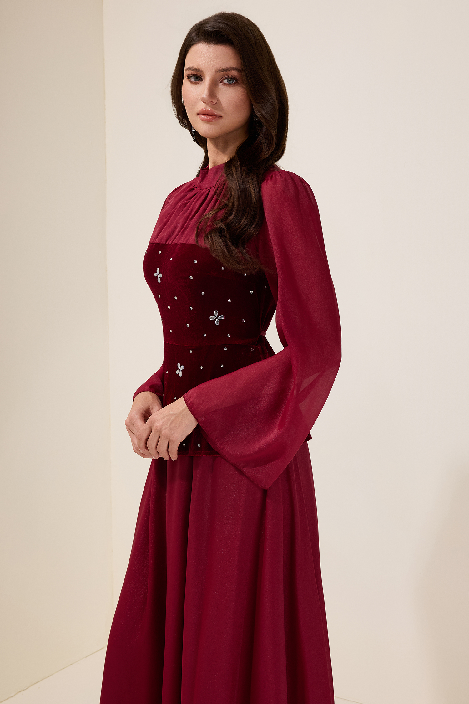 Rhinestone Velvet Splicing Maxi Dress