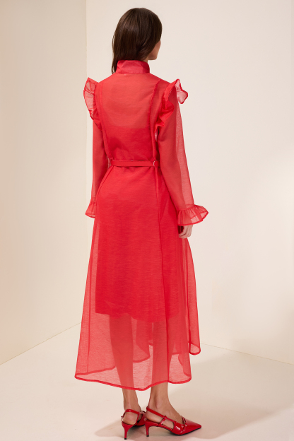 Solid 3D Floral Frill Midi Dress