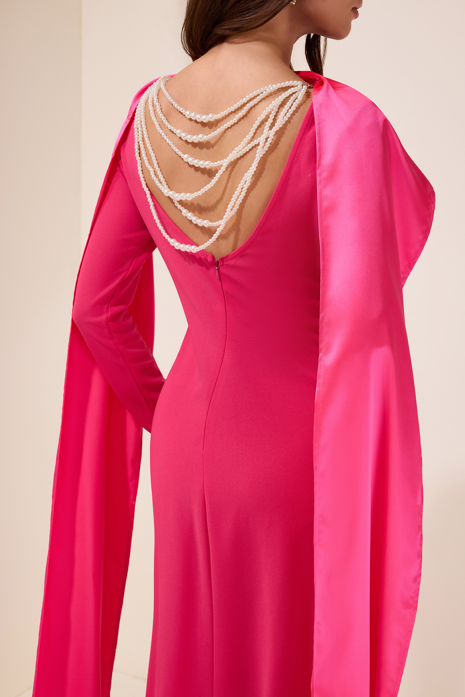 Faux Pearl Slit Long Sleeve Maxi Dress