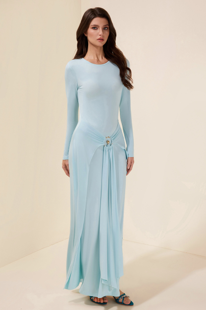 Jersey Knotted Metal Button Maxi Dress